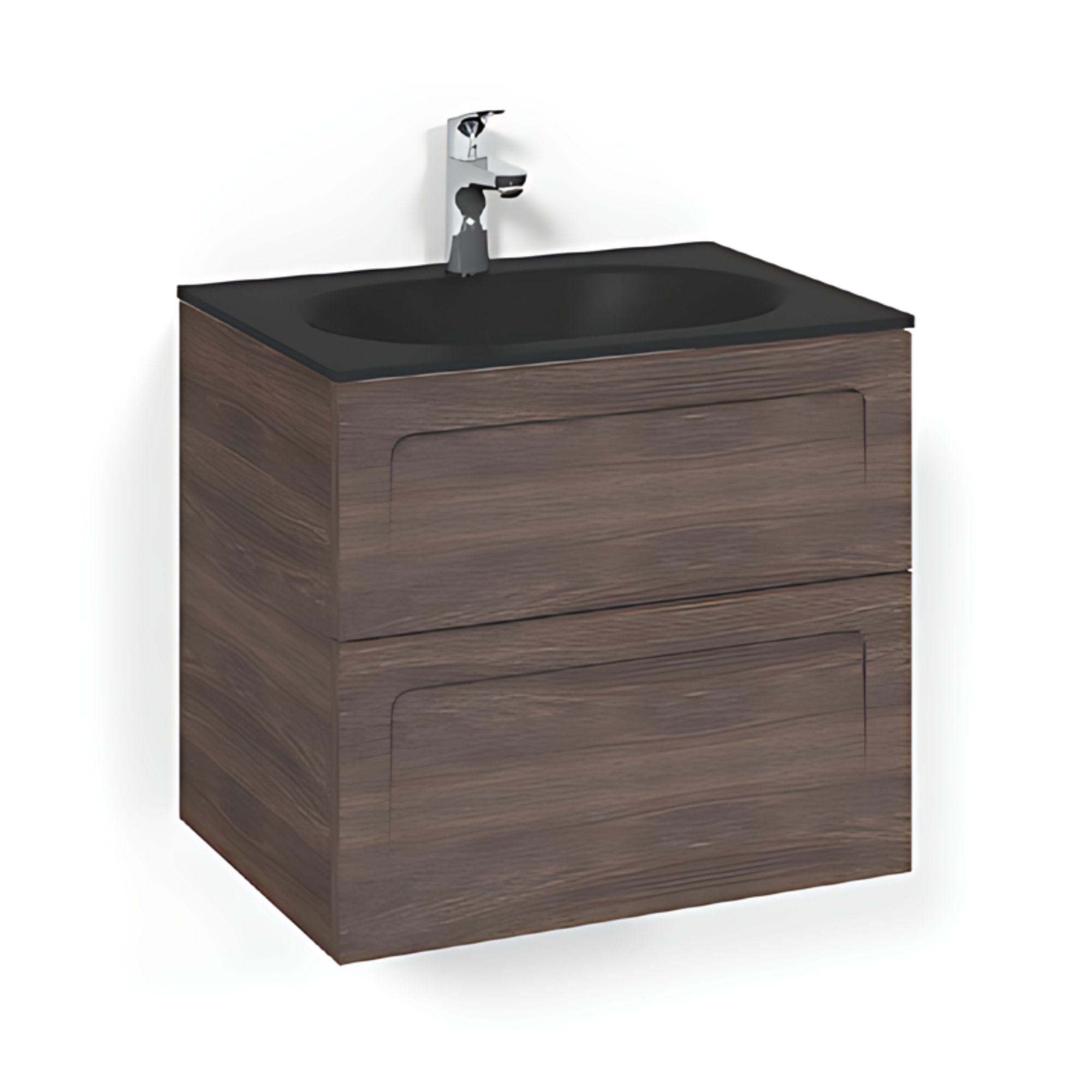 Macro Design CROWN Shape Servantskap 2-skuff - med Glasservant Brun ask / 60cm / Glass Edge svart Macro Design Møbelpakke bad BUN-FSK60BSSG