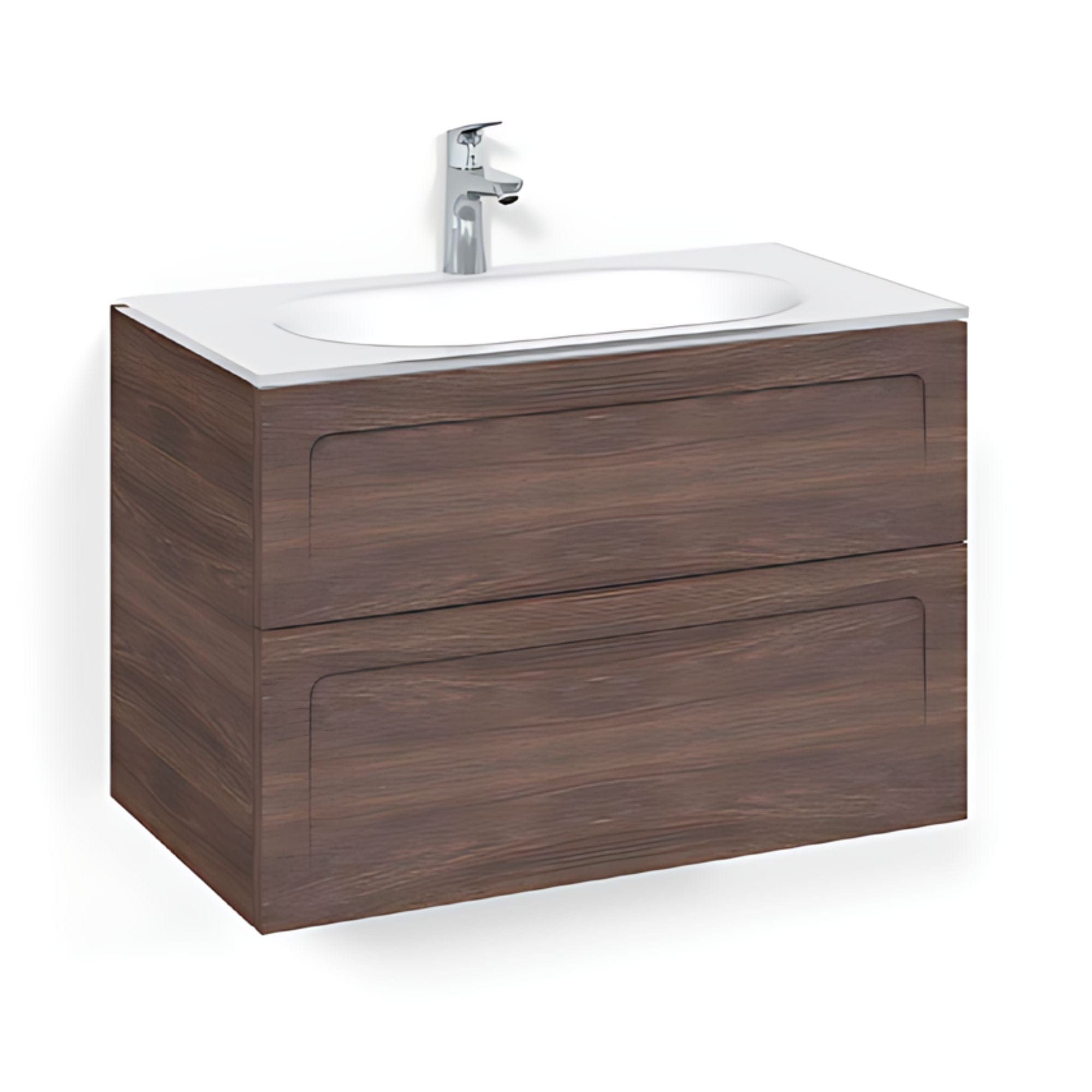 Macro Design CROWN Shape Servantskap 2-skuff - med Glasservant Brun ask / 80cm / Glass Edge hvit Macro Design Møbelpakke bad BUN-FSK80BSG