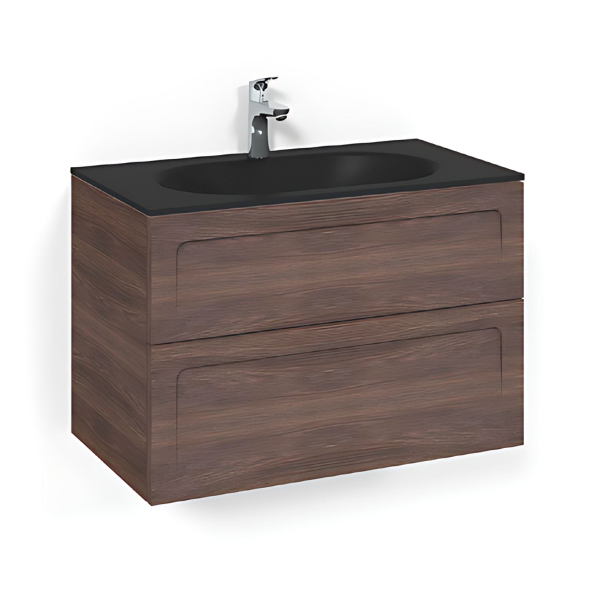 Macro Design CROWN Shape Servantskap 2-skuff - med Glasservant Brun ask / 80cm / Glass Edge svart Macro Design Møbelpakke bad BUN-FSK80BSSG