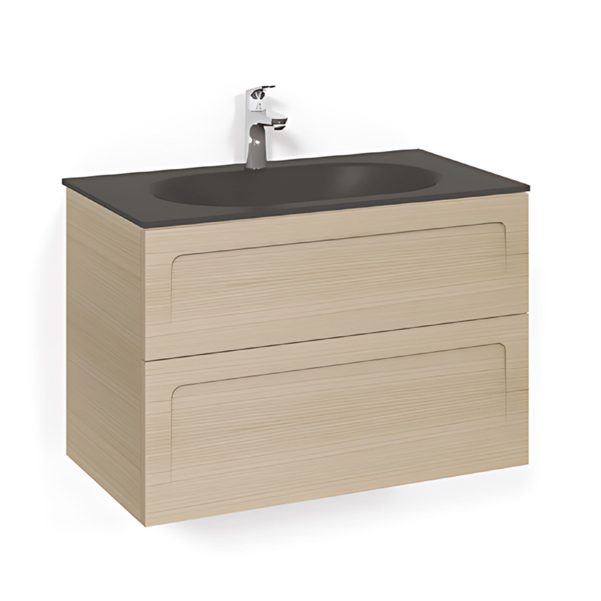 Macro Design CROWN Shape Servantskap 2-skuff - med Glasservant Eik / 80cm / Glass Edge svart Macro Design Møbelpakke bad BUN-FSK80ESSG