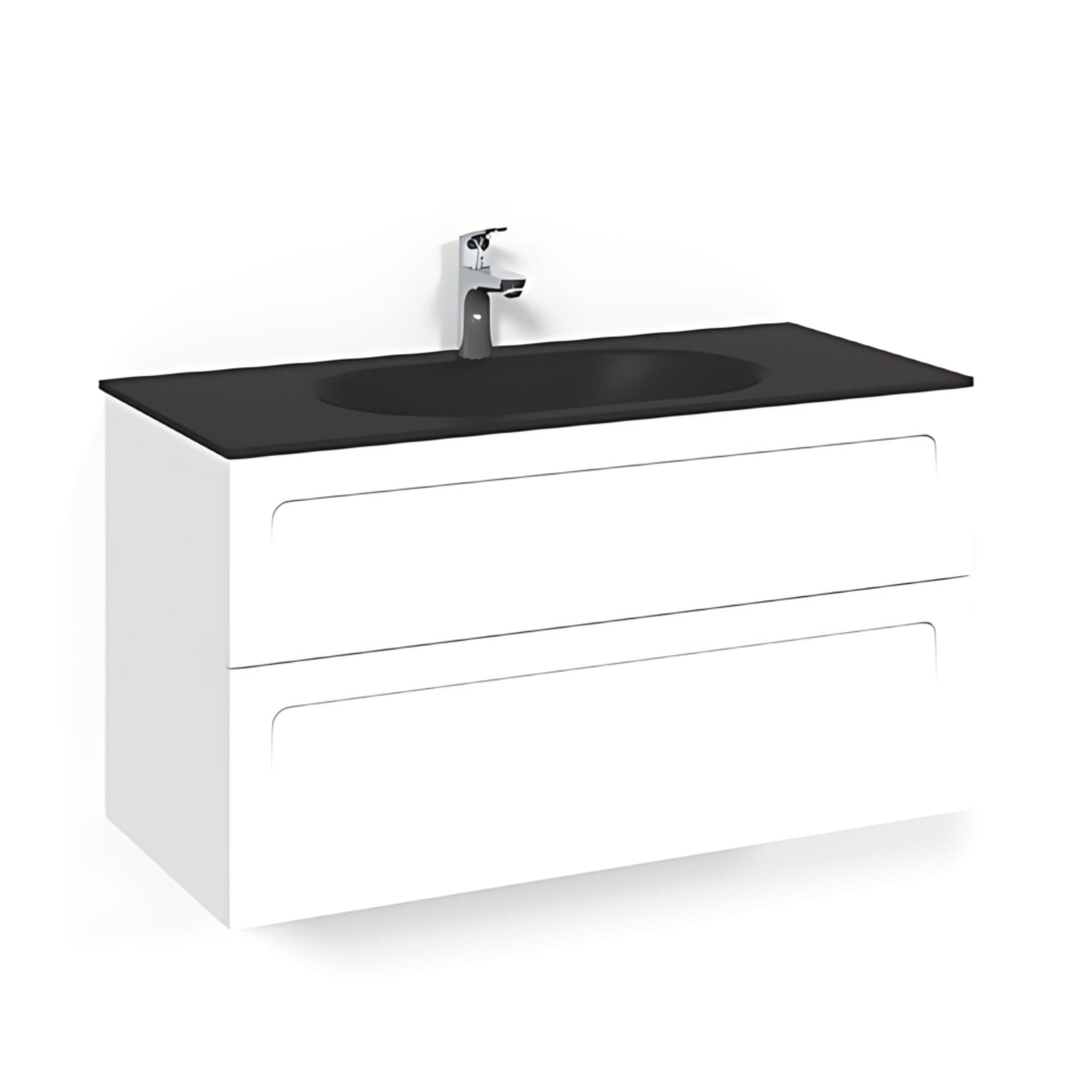 Macro Design CROWN Shape Servantskap 2-skuff - med Glasservant Hvit / 100cm / Glass Edge svart Macro Design Møbelpakke bad BUN-FSK100VSSG