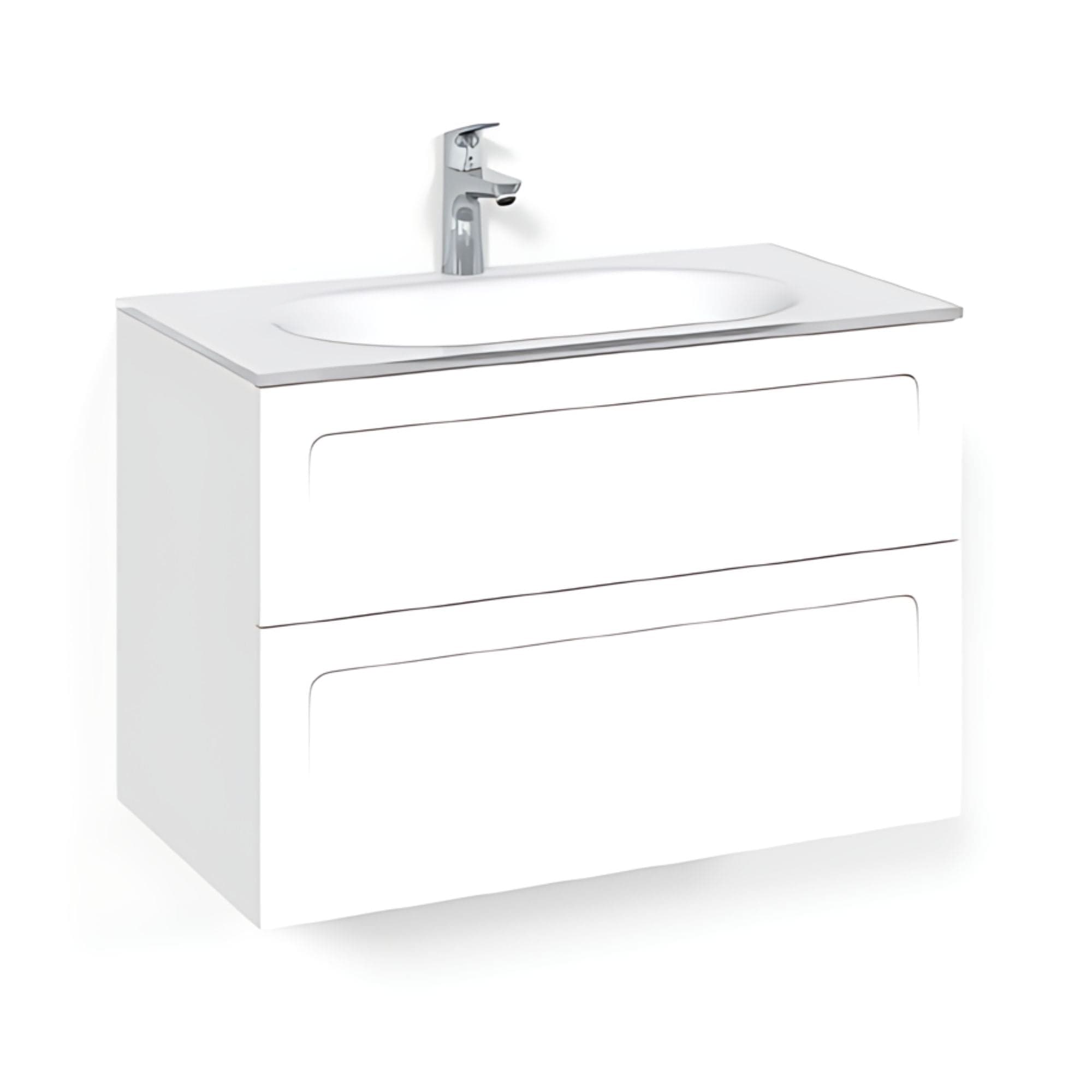 Macro Design CROWN Shape Servantskap 2-skuff - med Glasservant Hvit / 80cm / Glass Edge hvit Macro Design Møbelpakke bad BUN-FSK80VSG