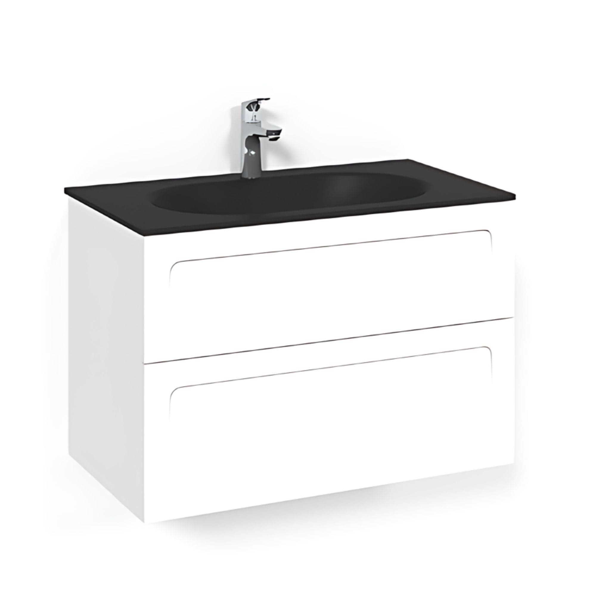 Macro Design CROWN Shape Servantskap 2-skuff - med Glasservant Hvit / 80cm / Glass Edge svart Macro Design Møbelpakke bad BUN-FSK80VSSG