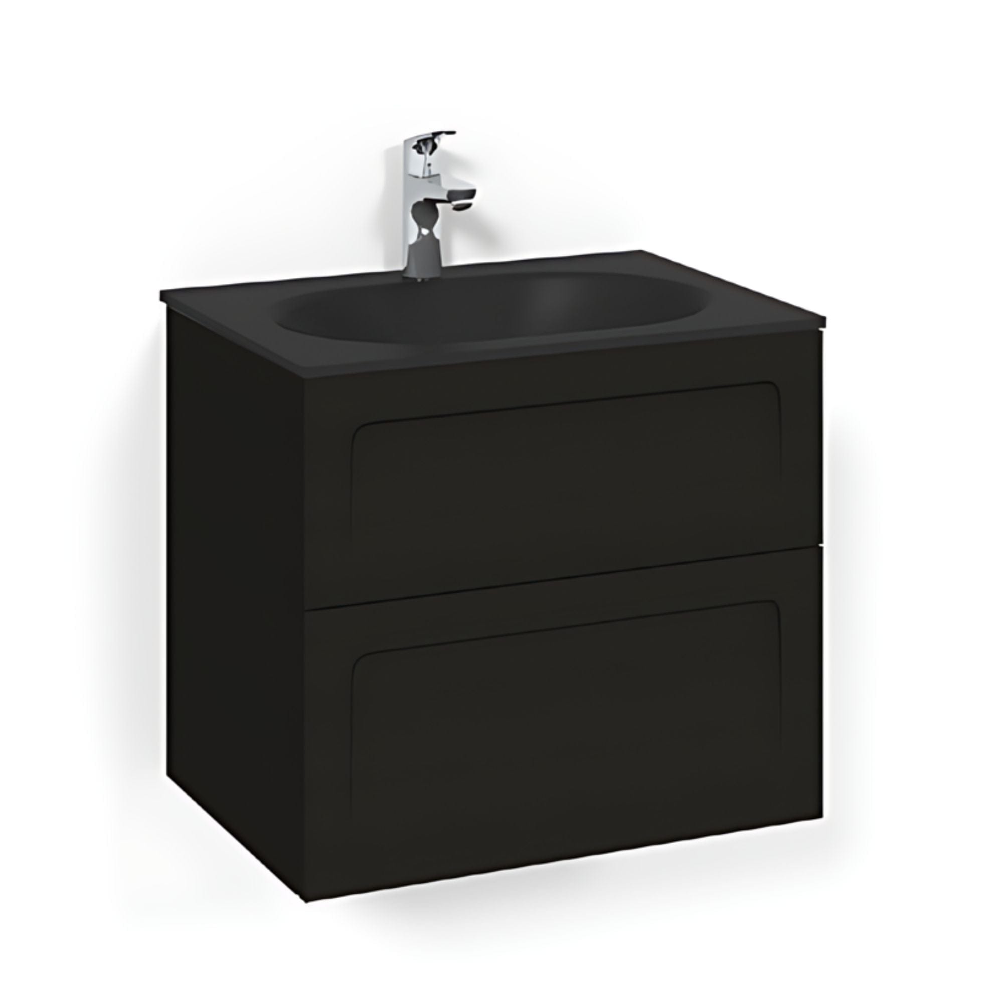 Macro Design CROWN Shape Servantskap 2-skuff - med Glasservant Svart eik / 60cm / Glass Edge svart Macro Design Møbelpakke bad BUN-FSK60SSSG