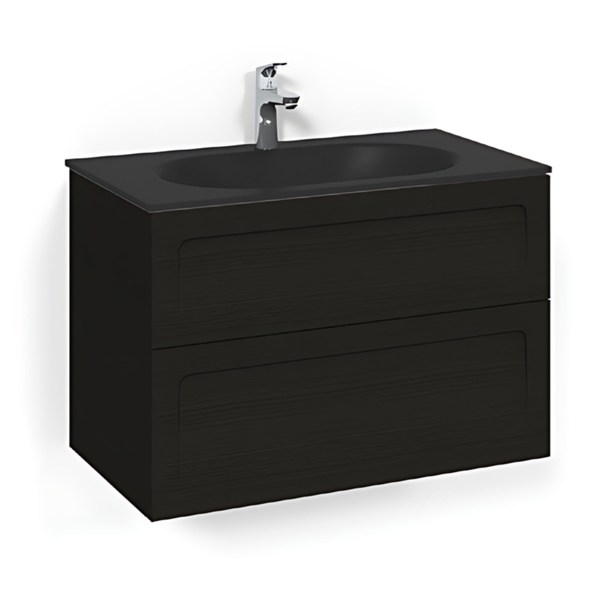 Macro Design CROWN Shape Servantskap 2-skuff - med Glasservant Svart eik / 80cm / Glass Edge svart Macro Design Møbelpakke bad BUN-FSK80SSSG