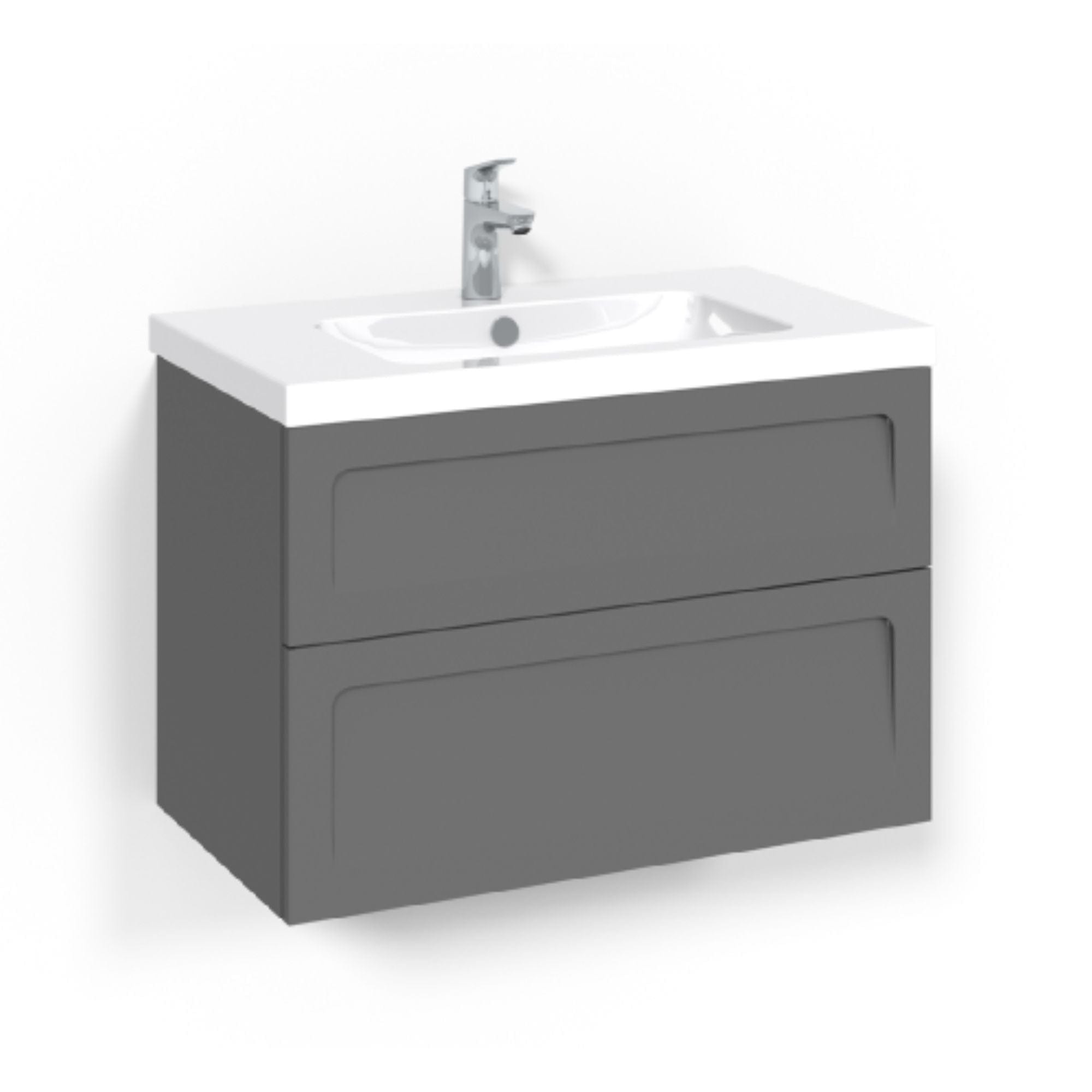 Macro Design CROWN Shape Servantskap 2 skuff - med LIGHT servant Antrasitt / 80cm / Light 45 Macro Design Møbelpakke bad BUN-FSK80ASL45