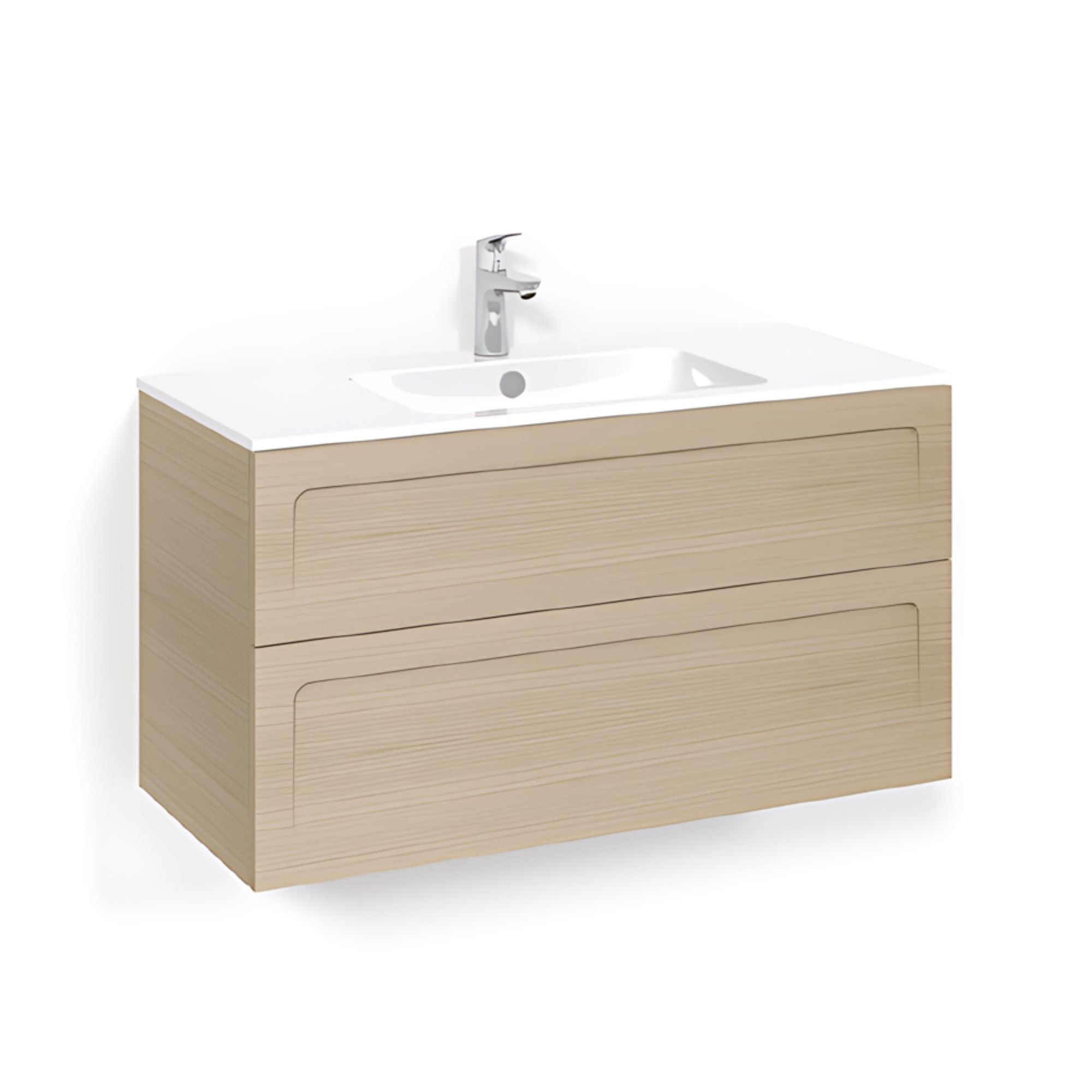 Macro Design CROWN Shape Servantskap 2 skuff - med LIGHT servant Eik / 100cm / Light 14 Macro Design Møbelpakke bad BUN-FSK100ESL14