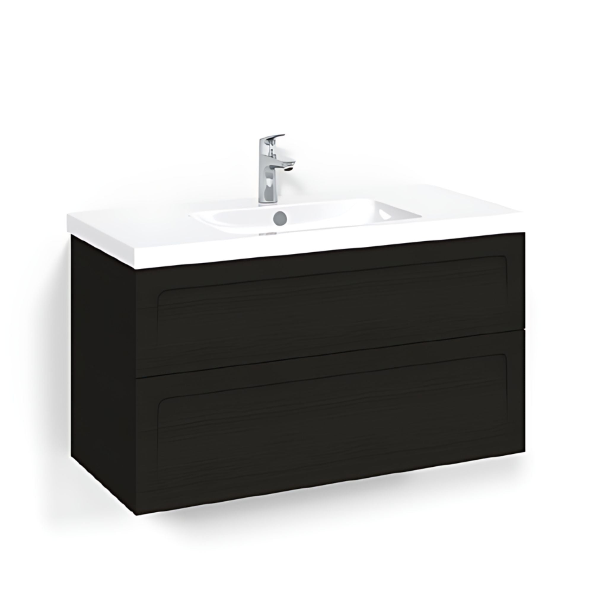 Macro Design CROWN Shape Servantskap 2 skuff - med LIGHT servant Svart eik / 100cm / Light 45 Macro Design Møbelpakke bad BUN-FSK100SSL45