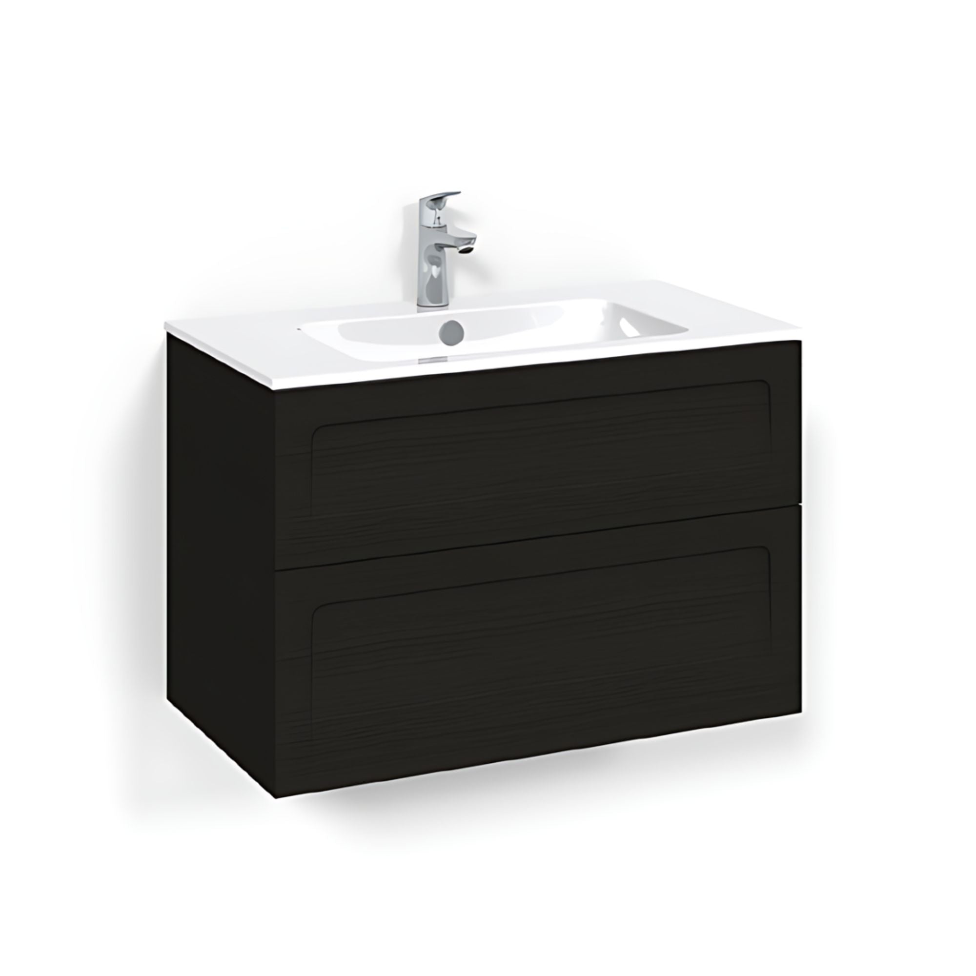 Macro Design CROWN Shape Servantskap 2 skuff - med LIGHT servant Svart eik / 80cm / Light 14 Macro Design Møbelpakke bad BUN-FSK80SSL14