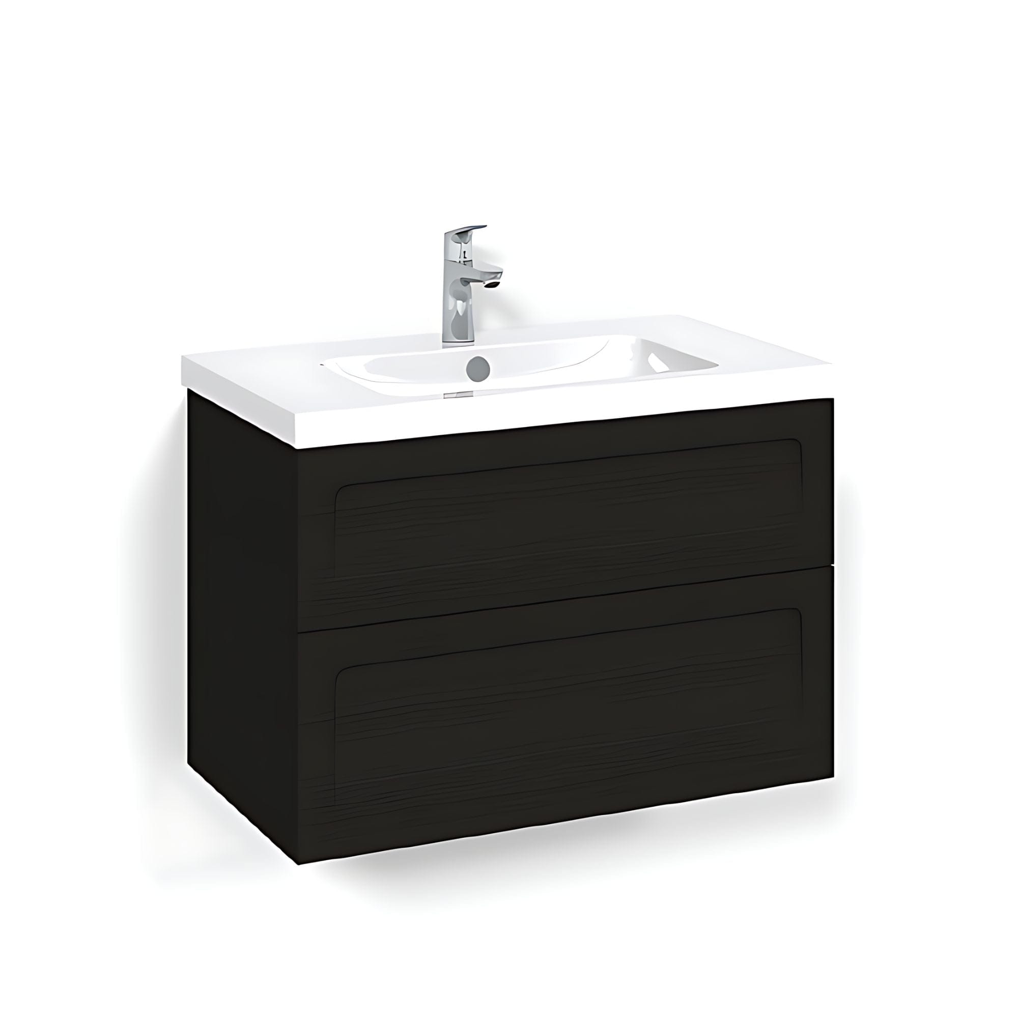 Macro Design CROWN Shape Servantskap 2 skuff - med LIGHT servant Svart eik / 80cm / Light 45 Macro Design Møbelpakke bad BUN-FSK80SSL45