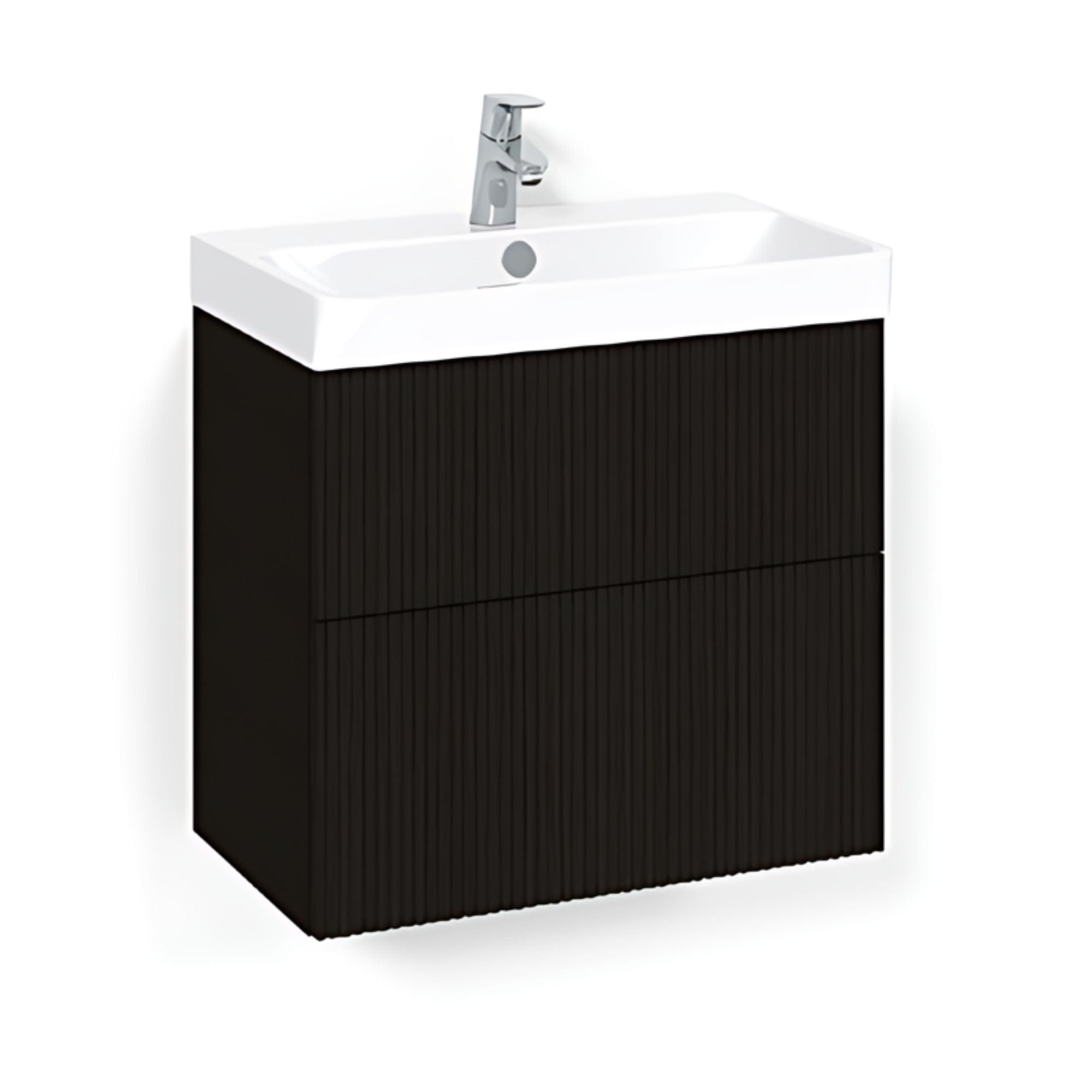 Macro Design CROWN Slim Line servantskap 2 Skuff- med LIGHT 70 servant Svart eik / 60cm / Line Macro Design Møbelpakke bad BUN-FSK6035SLL