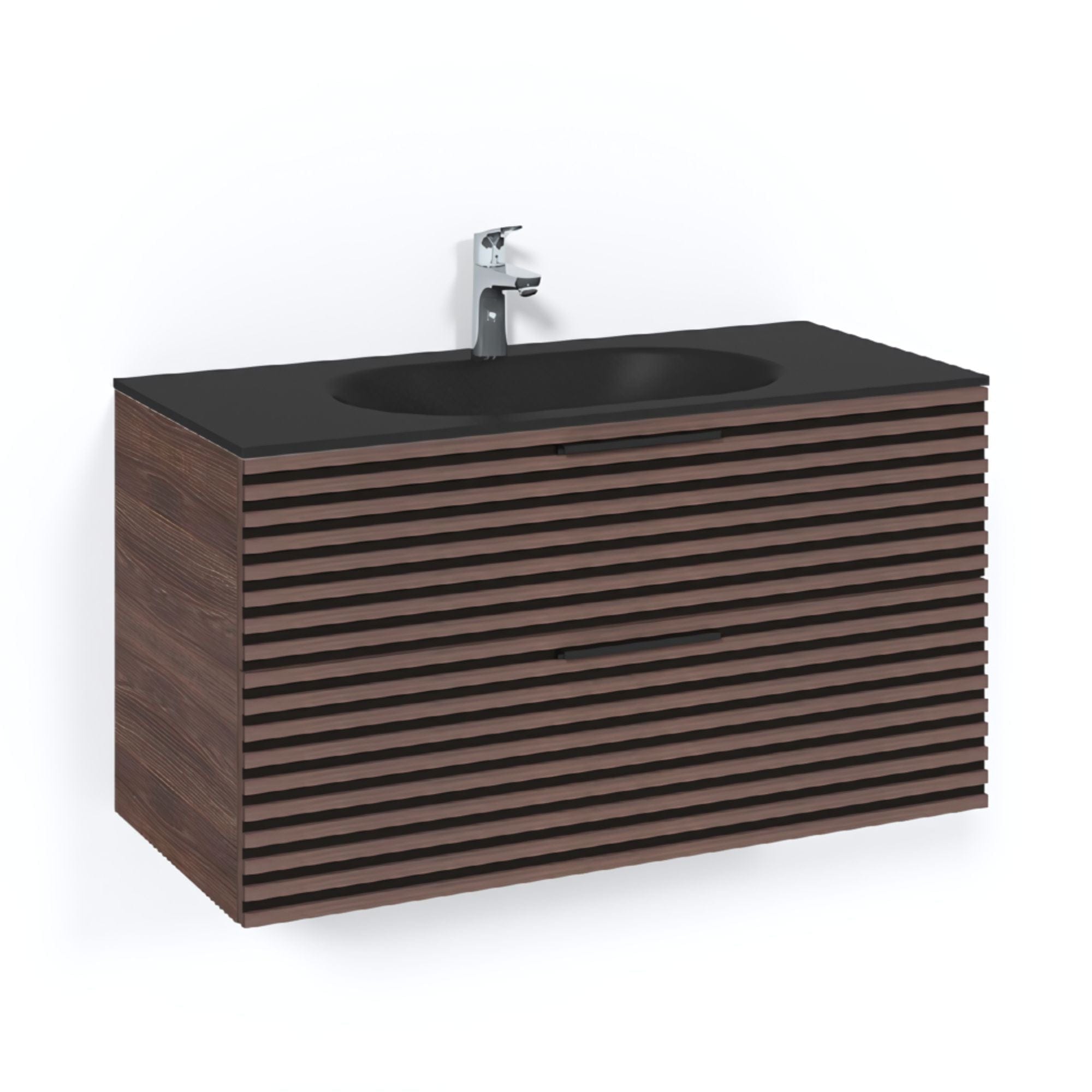 Macro Design CROWN Stripe Servantskap 2-skuff - med Glasservant Brun ask / 100cm / Glass Edge svart Macro Design Møbelpakke bad BUN-FSK100BZSG