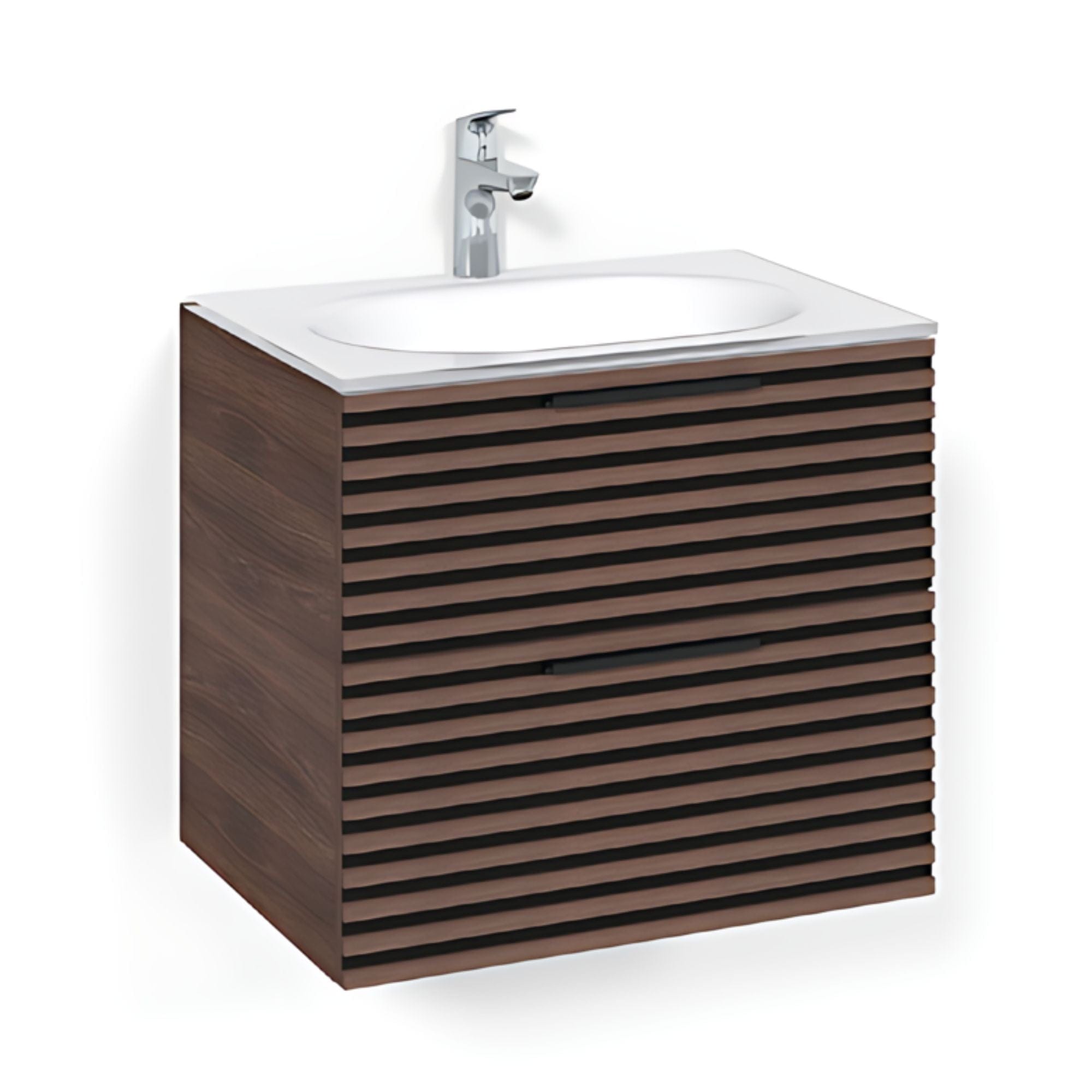 Macro Design CROWN Stripe Servantskap 2-skuff - med Glasservant Brun ask / 60cm / Glass Edge hvit Macro Design Møbelpakke bad BUN-FSK60BZVG