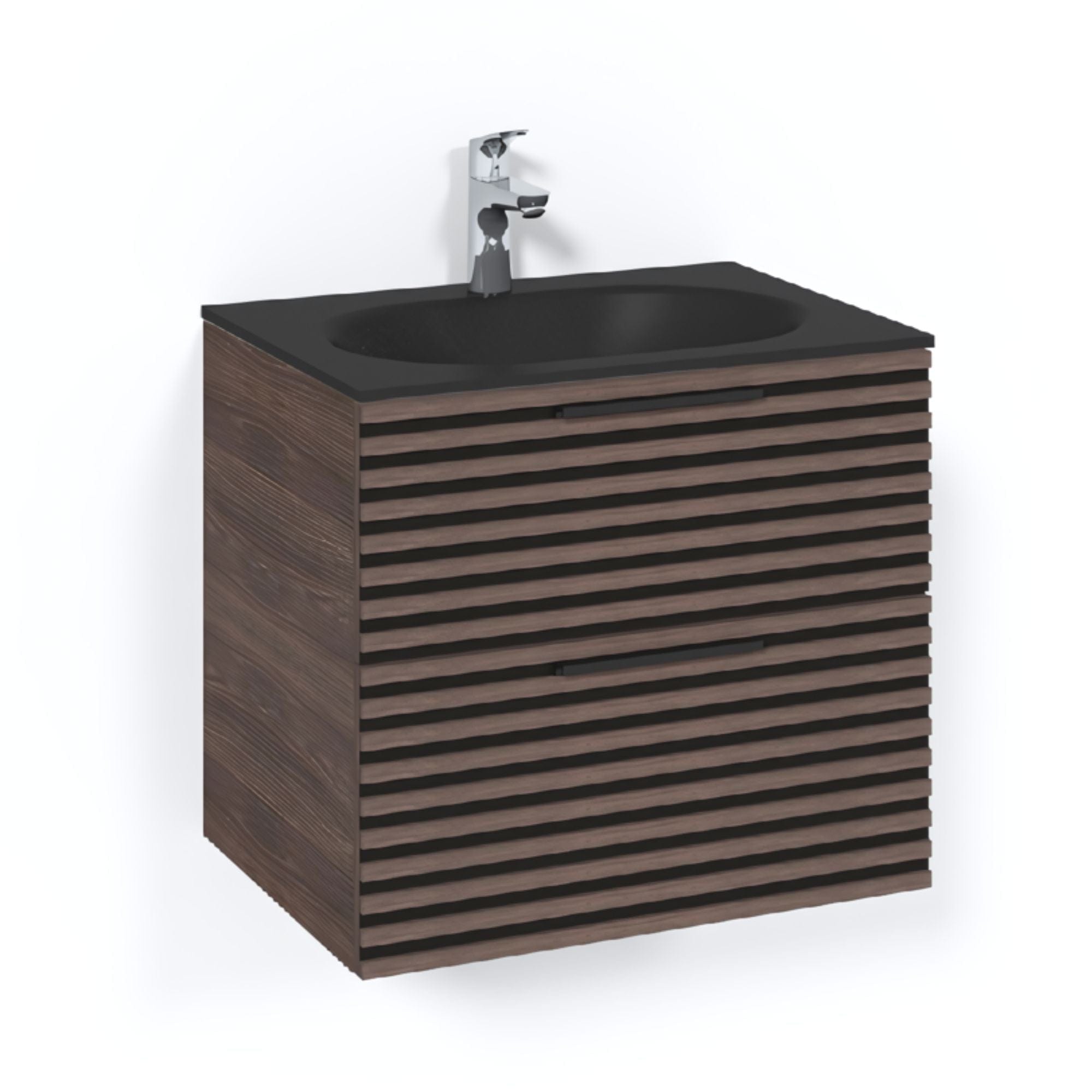 Macro Design CROWN Stripe Servantskap 2-skuff - med Glasservant Brun ask / 60cm / Glass Edge svart Macro Design Møbelpakke bad BUN-FSK60BZSG