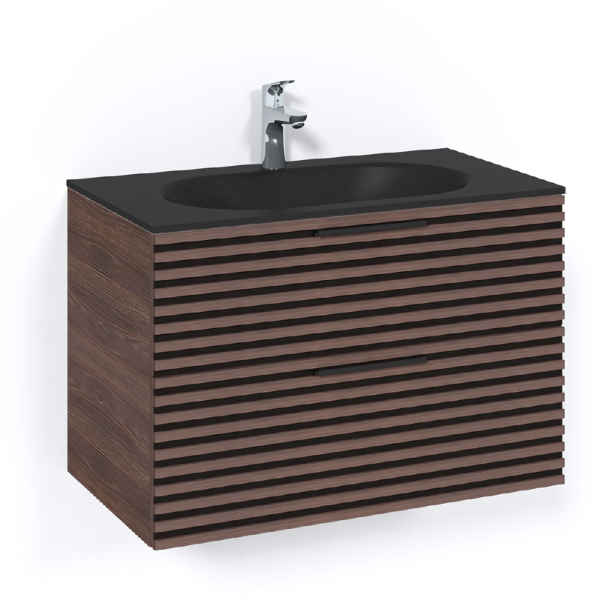 Macro Design CROWN Stripe Servantskap 2-skuff - med Glasservant Brun ask / 80cm / Glass Edge svart Macro Design Møbelpakke bad BUN-FSK80BZSG