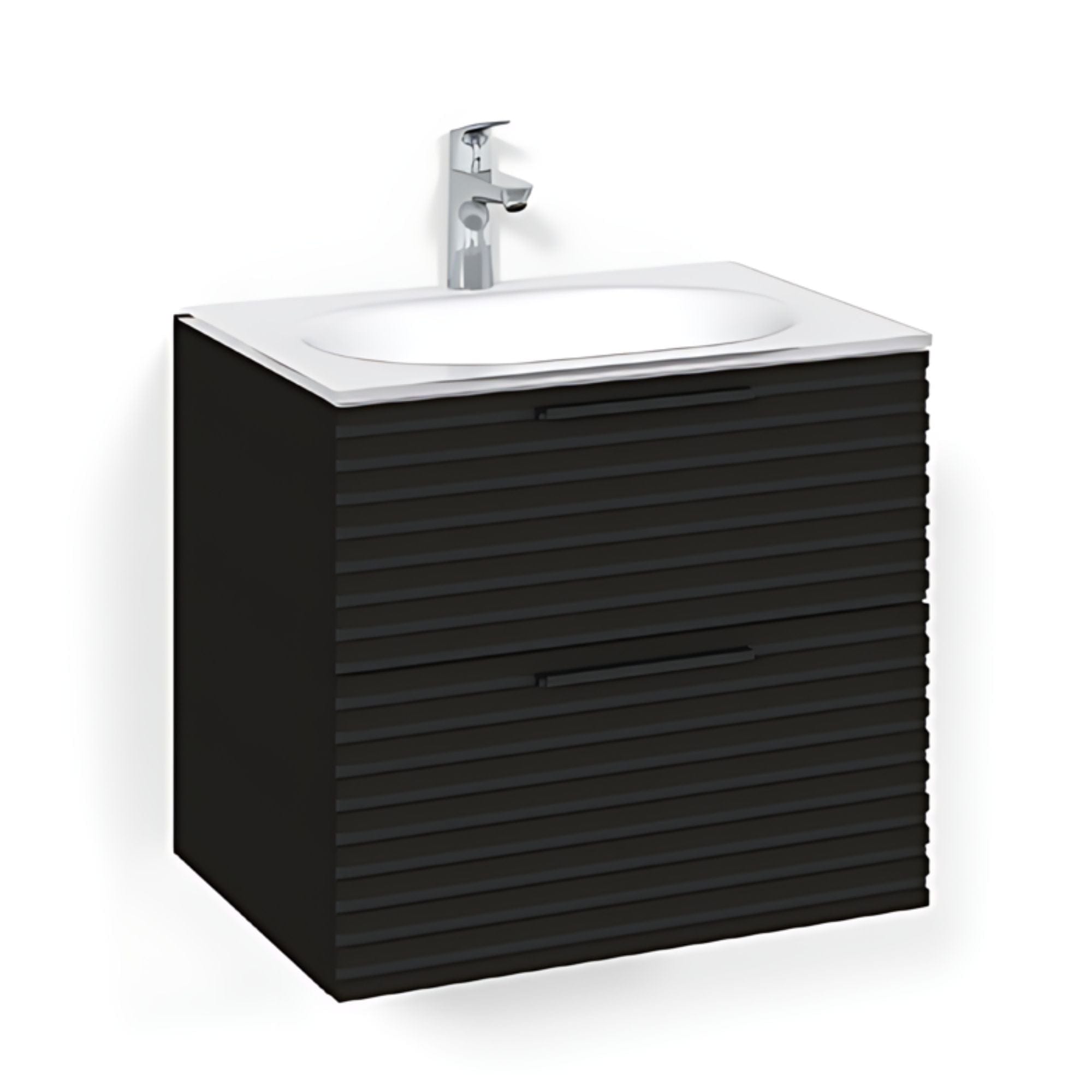 Macro Design CROWN Stripe Servantskap 2-skuff - med Glasservant Svart eik / 60cm / Glass Edge hvit Macro Design Møbelpakke bad BUN-FSK60SZVG