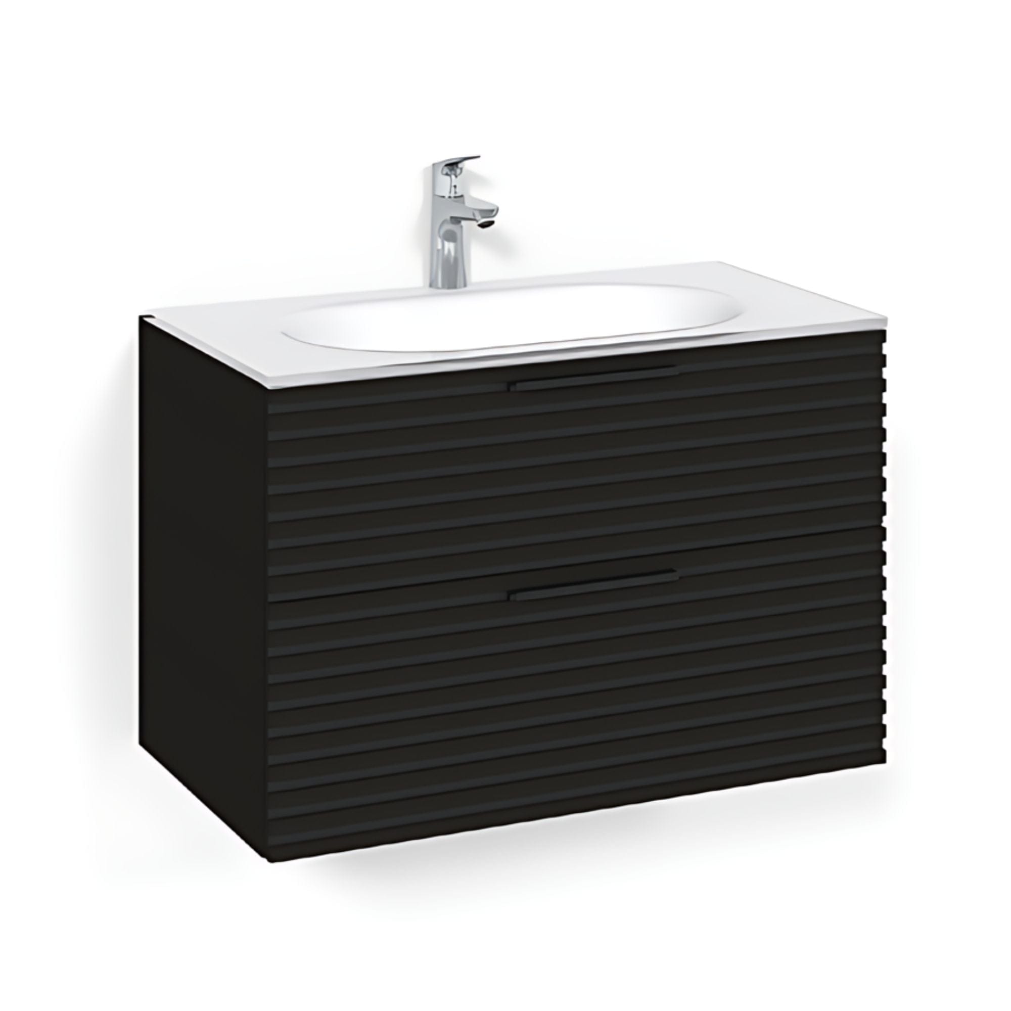 Macro Design CROWN Stripe Servantskap 2-skuff - med Glasservant Svart eik / 80cm / Glass Edge hvit Macro Design Møbelpakke bad BUN-FSK80SZVG