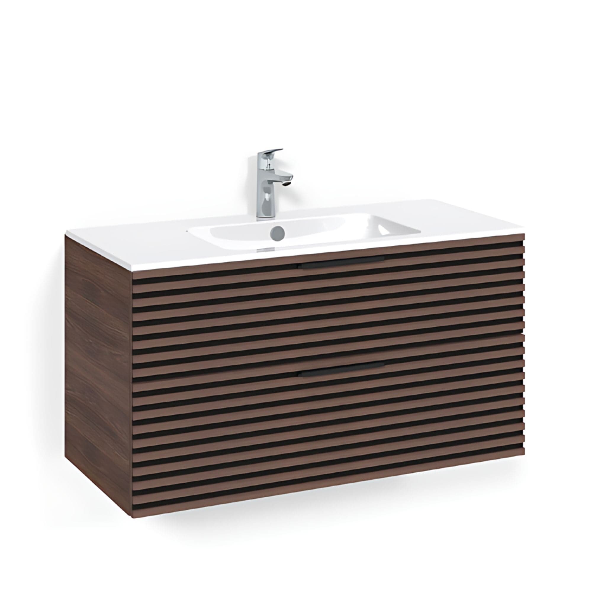 Macro Design CROWN Stripe Servantskap 2 skuff - med LIGHT servant Brun ask / 100cm / Light 14 Macro Design Møbelpakke bad BUN-FSK100BZL14