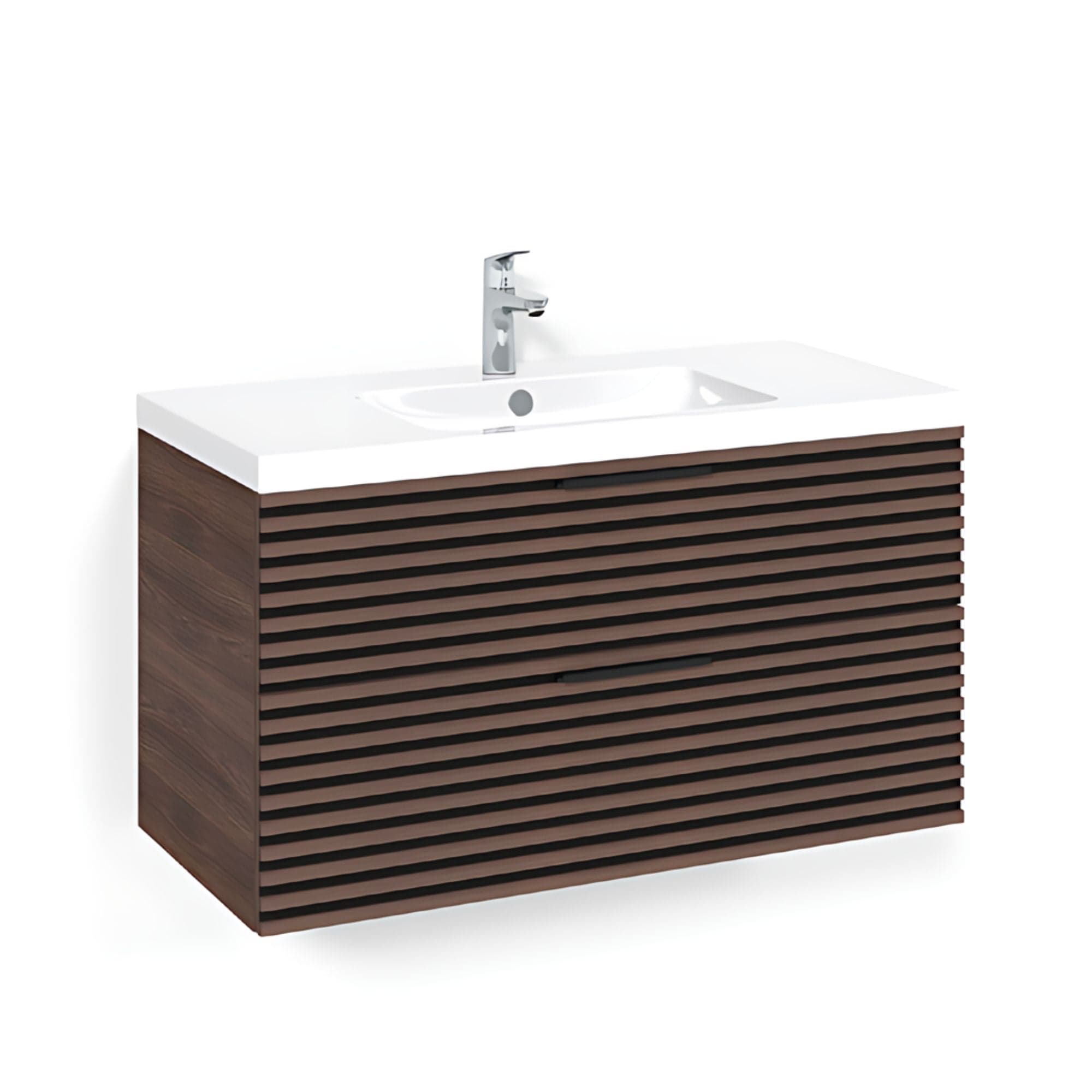 Macro Design CROWN Stripe Servantskap 2 skuff - med LIGHT servant Brun ask / 100cm / Light 45 Macro Design Møbelpakke bad BUN-FSK100BZL45