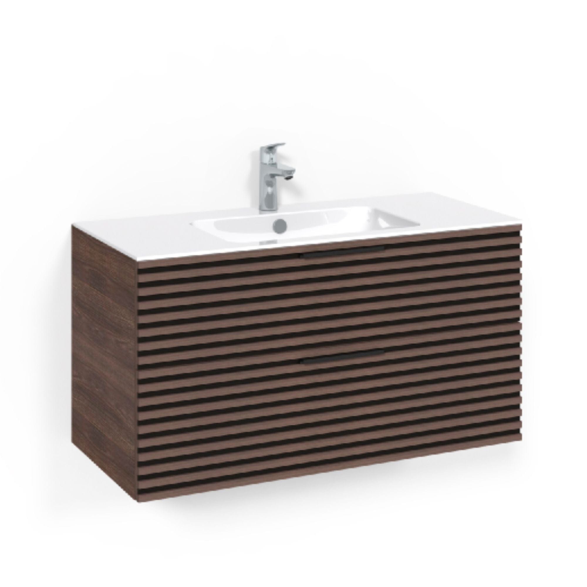 Macro Design CROWN Stripe Servantskap 2 skuff - med LIGHT servant Brun ask / 100cm / Light 8 Macro Design Møbelpakke bad BUN-FSK100BZL8