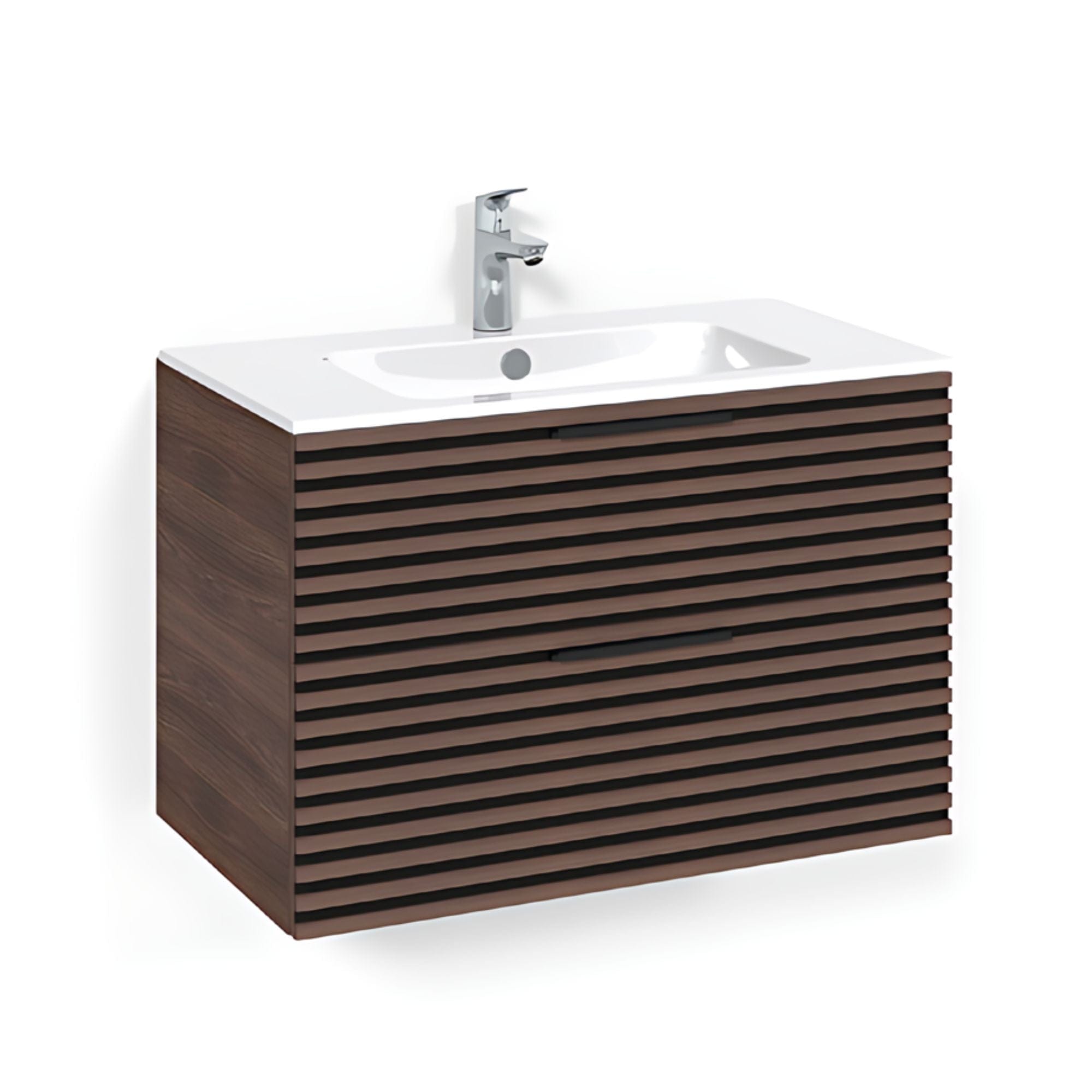 Macro Design CROWN Stripe Servantskap 2 skuff - med LIGHT servant Brun ask / 80cm / Light 14 Macro Design Møbelpakke bad BUN-FSK80BZL14