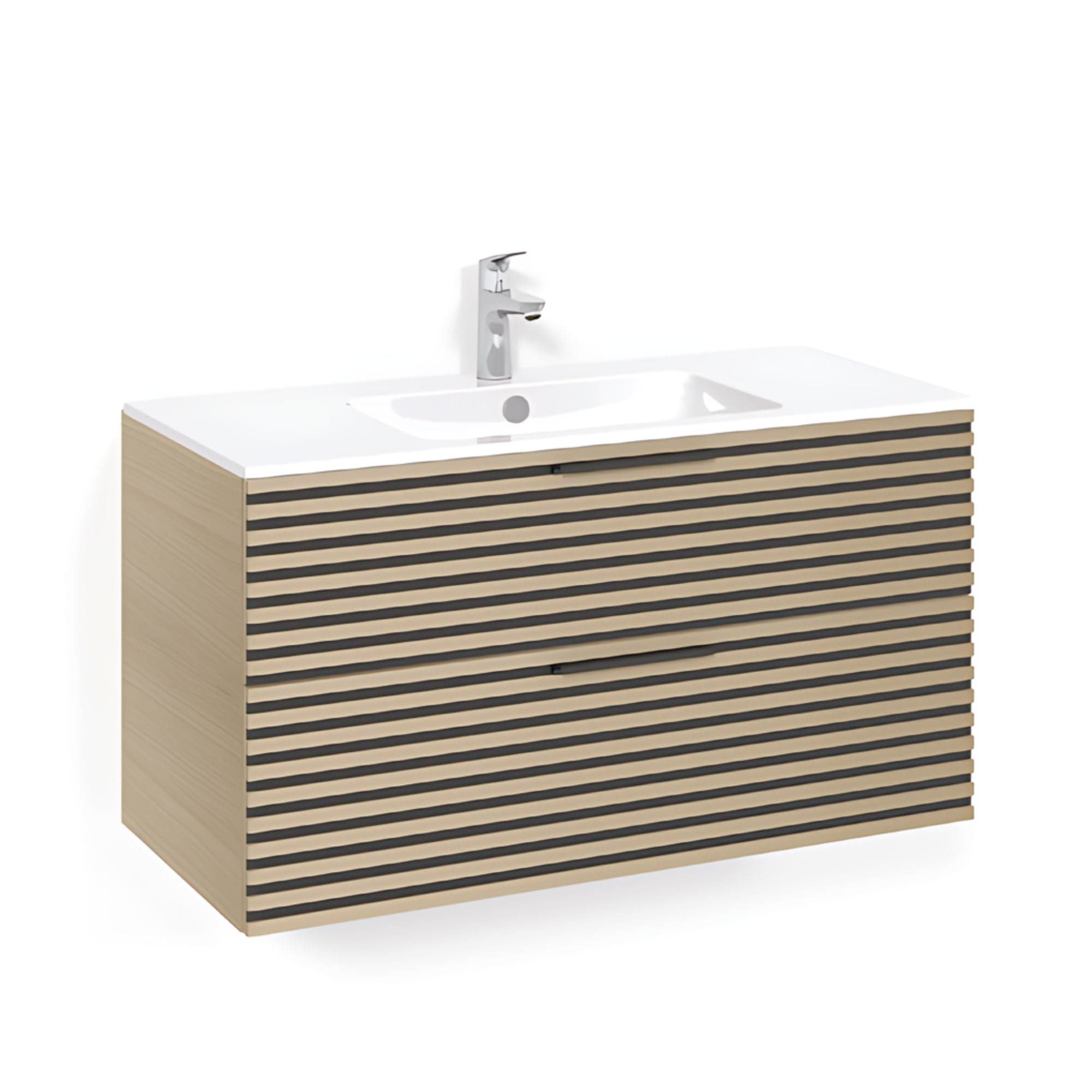 Macro Design CROWN Stripe Servantskap 2 skuff - med LIGHT servant Eik / 100cm / Light 14 Macro Design Møbelpakke bad BUN-FSK100EZL14