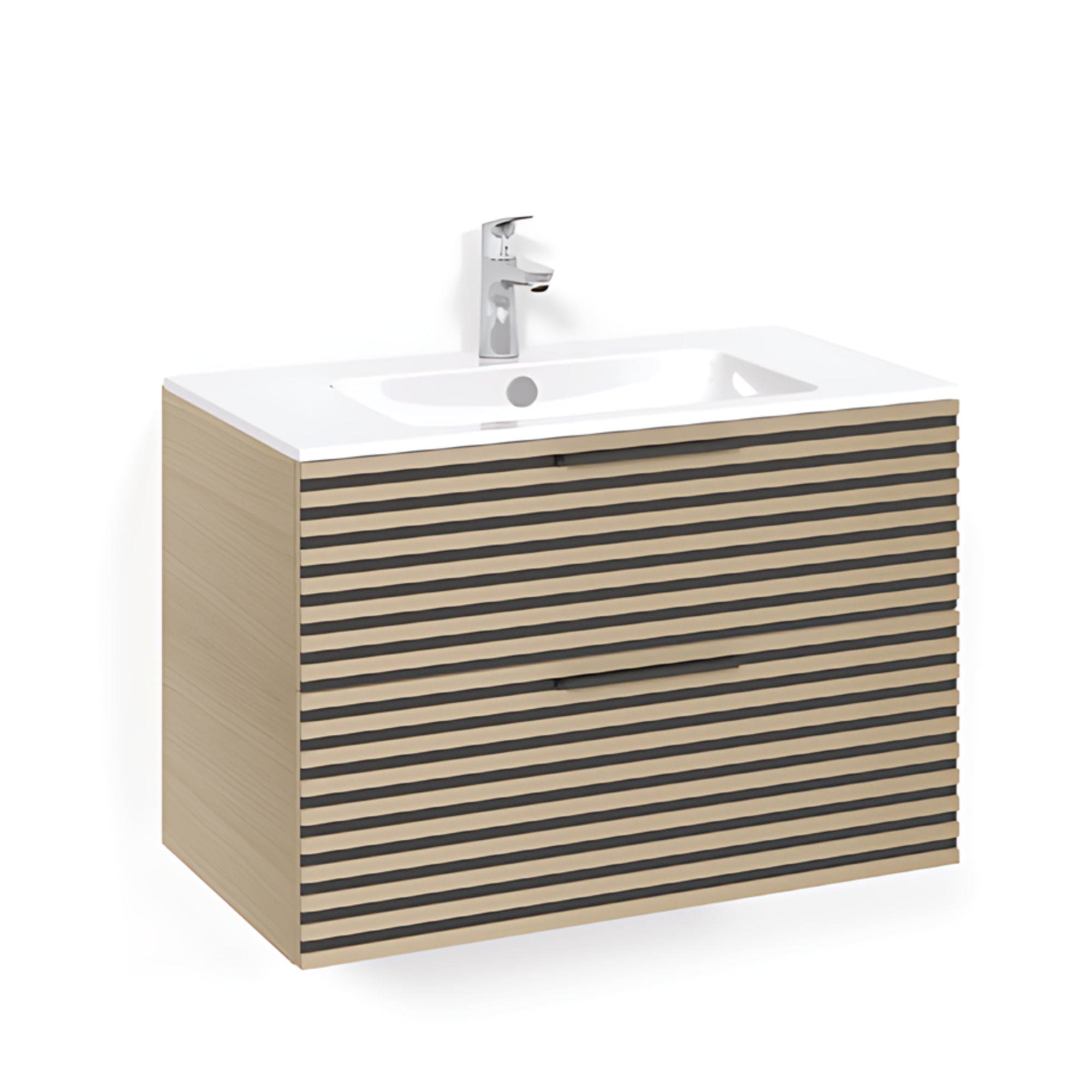 Macro Design CROWN Stripe Servantskap 2 skuff - med LIGHT servant Eik / 80cm / Light 14 Macro Design Møbelpakke bad BUN-FSK80EZL14