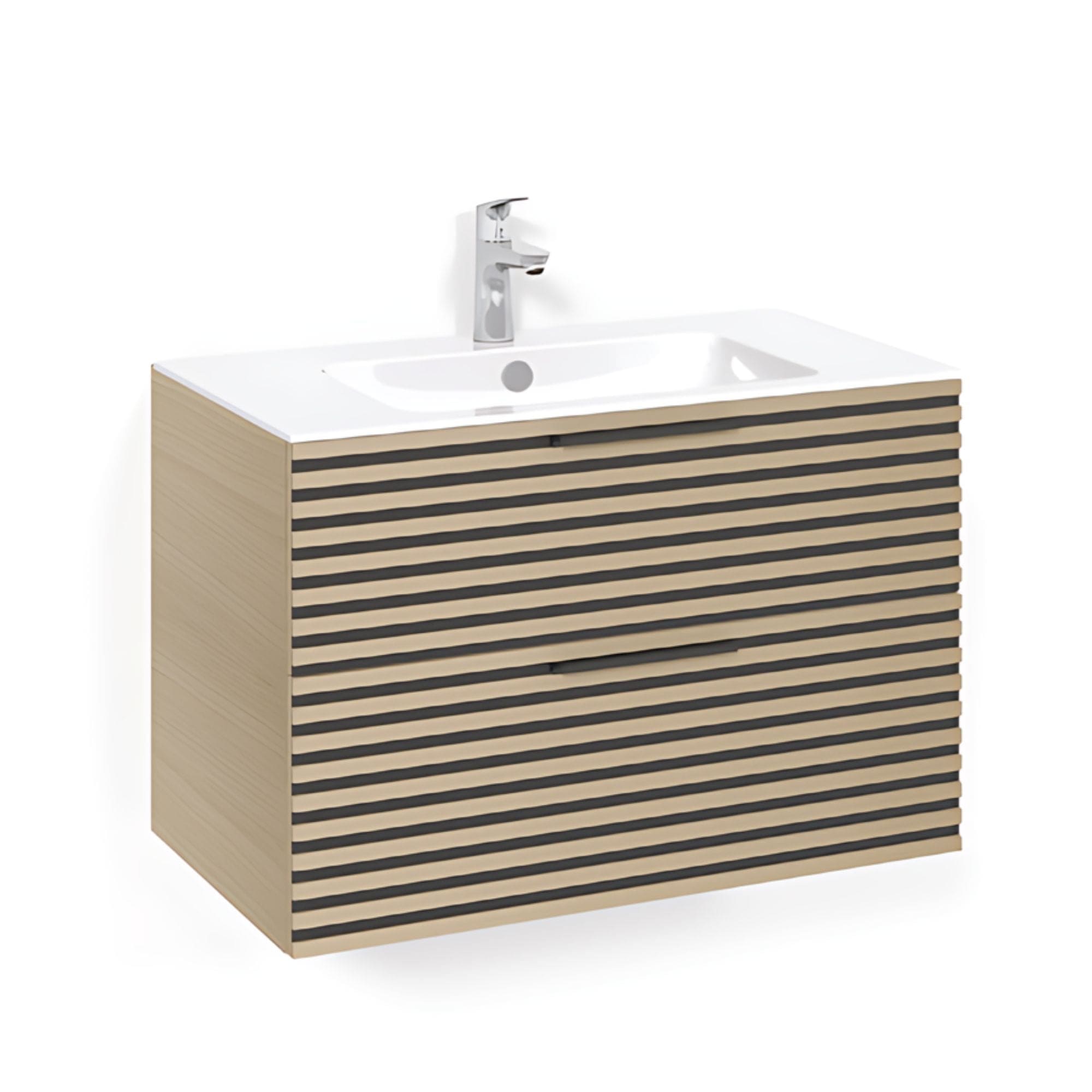 Macro Design CROWN Stripe Servantskap 2 skuff - med LIGHT servant Eik / 80cm / Light 8 Macro Design Møbelpakke bad BUN-FSK80EZL8