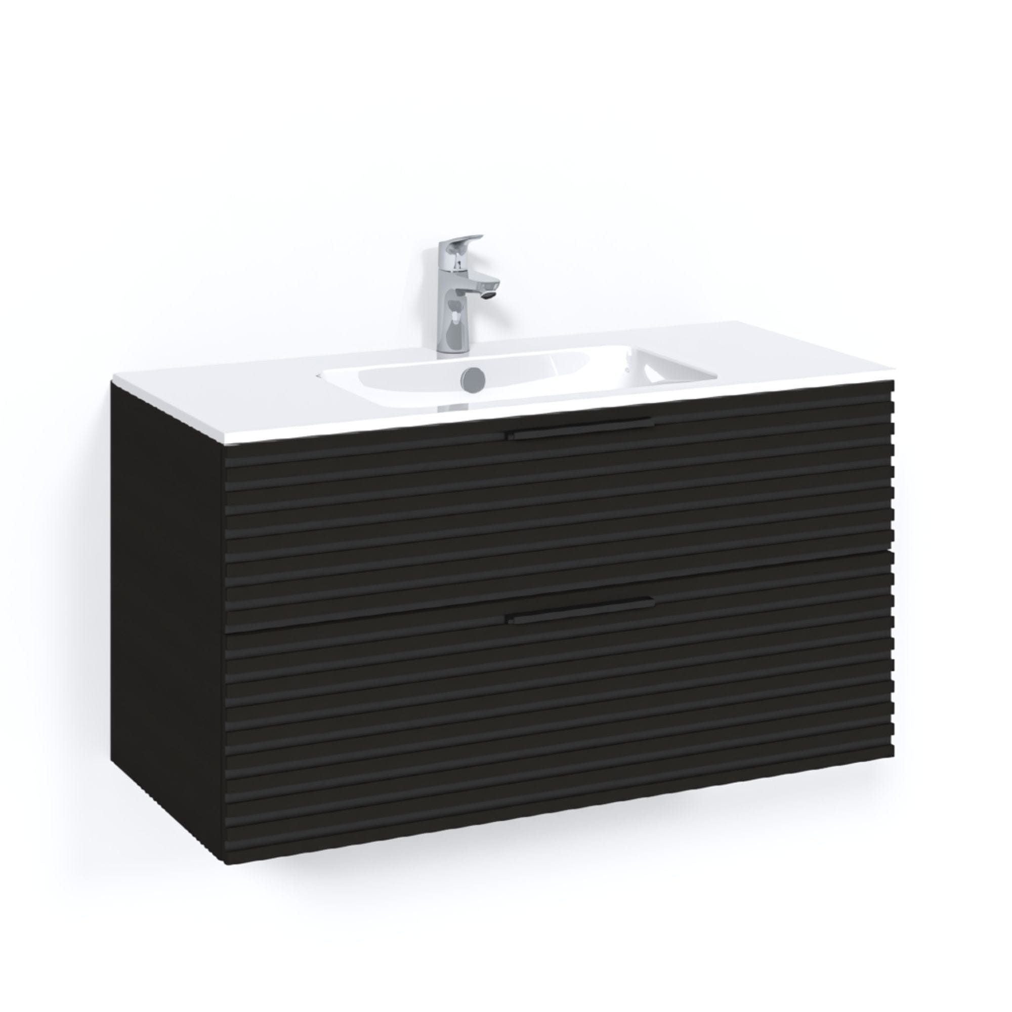 Macro Design CROWN Stripe Servantskap 2 skuff - med LIGHT servant Svart eik / 100cm / Light 14 Macro Design Møbelpakke bad BUN-FSK100SZL14