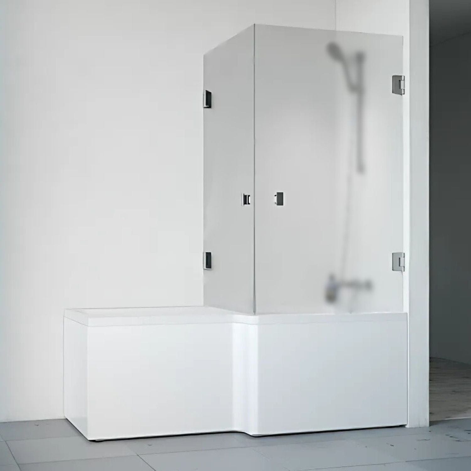 Macro Design Divine Badekar med Grace Dusjvegger Høyre Krom / 83x83cm med knott / Ice glass Macro Design Hjørnebadekar BUN-DGBADHH8383KIC