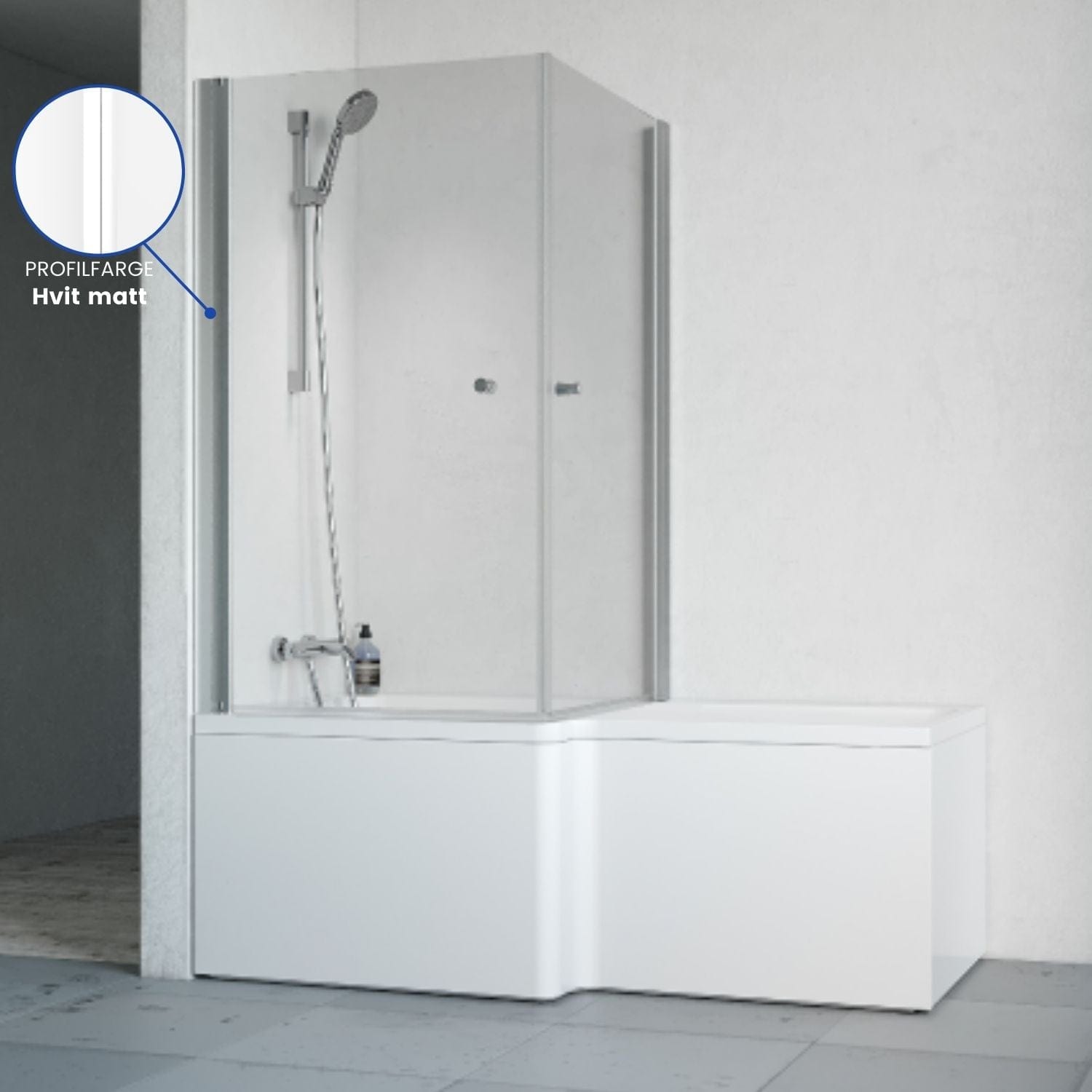 Macro Design Divine Badekar med Spirit Dusjvegger Hvit / 83x83cm med knott / Venstre Macro Design Hjørnebadekar BUN-DSBADVH8383VKKL