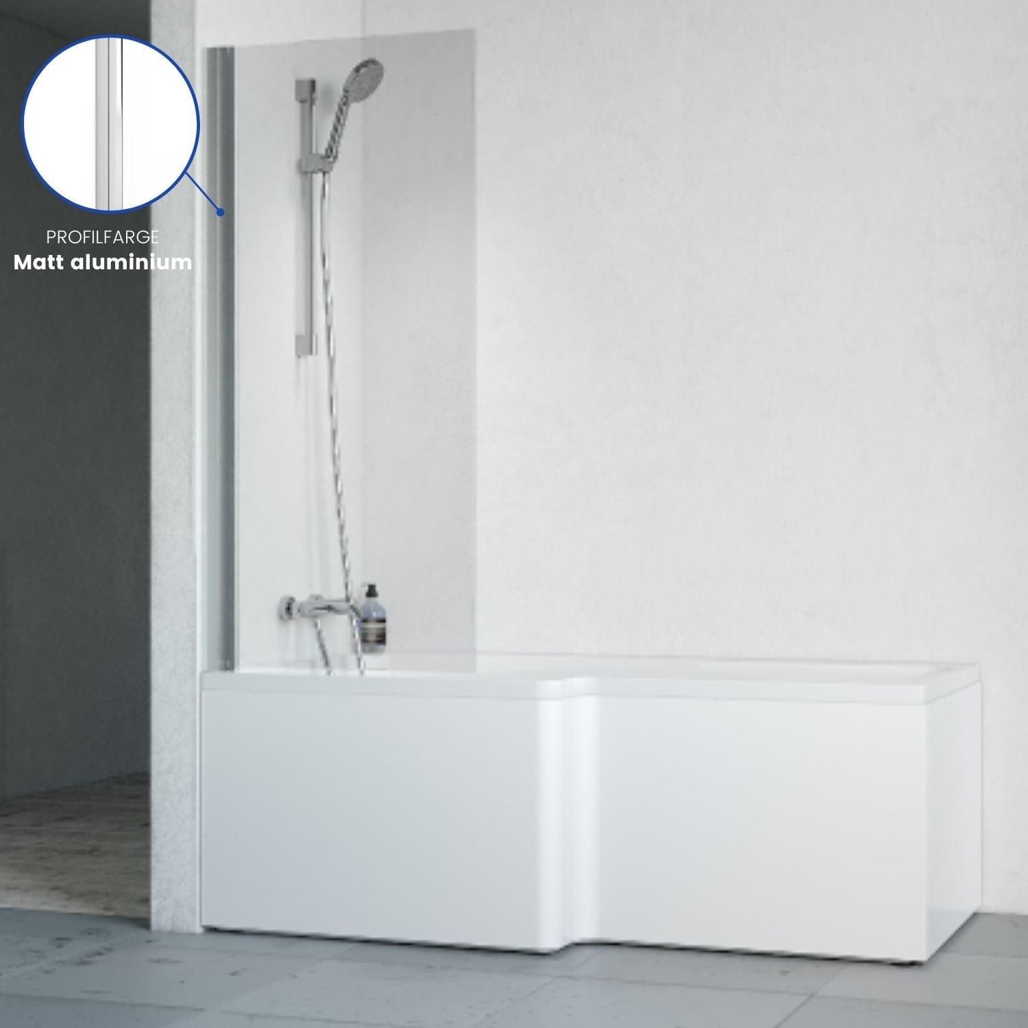 Macro Design Divine Badekar med Spirit Dusjvegger Matt aluminium / 65cm / Høyre Macro Design Badekarvegg BUN-DSBADVS65NKL
