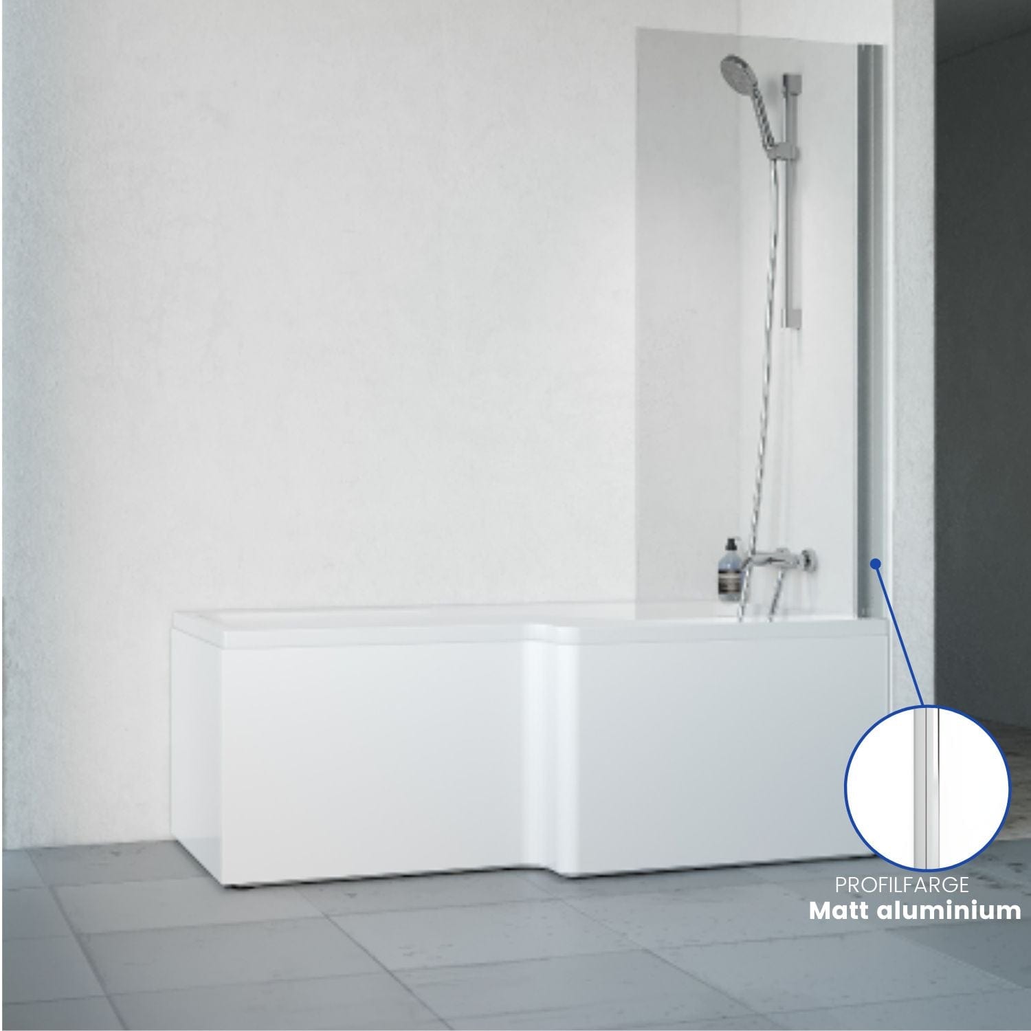 Macro Design Divine Badekar med Spirit Dusjvegger Matt aluminium / 65cm / Venstre Macro Design Badekarvegg BUN-DSBADHS65NKL