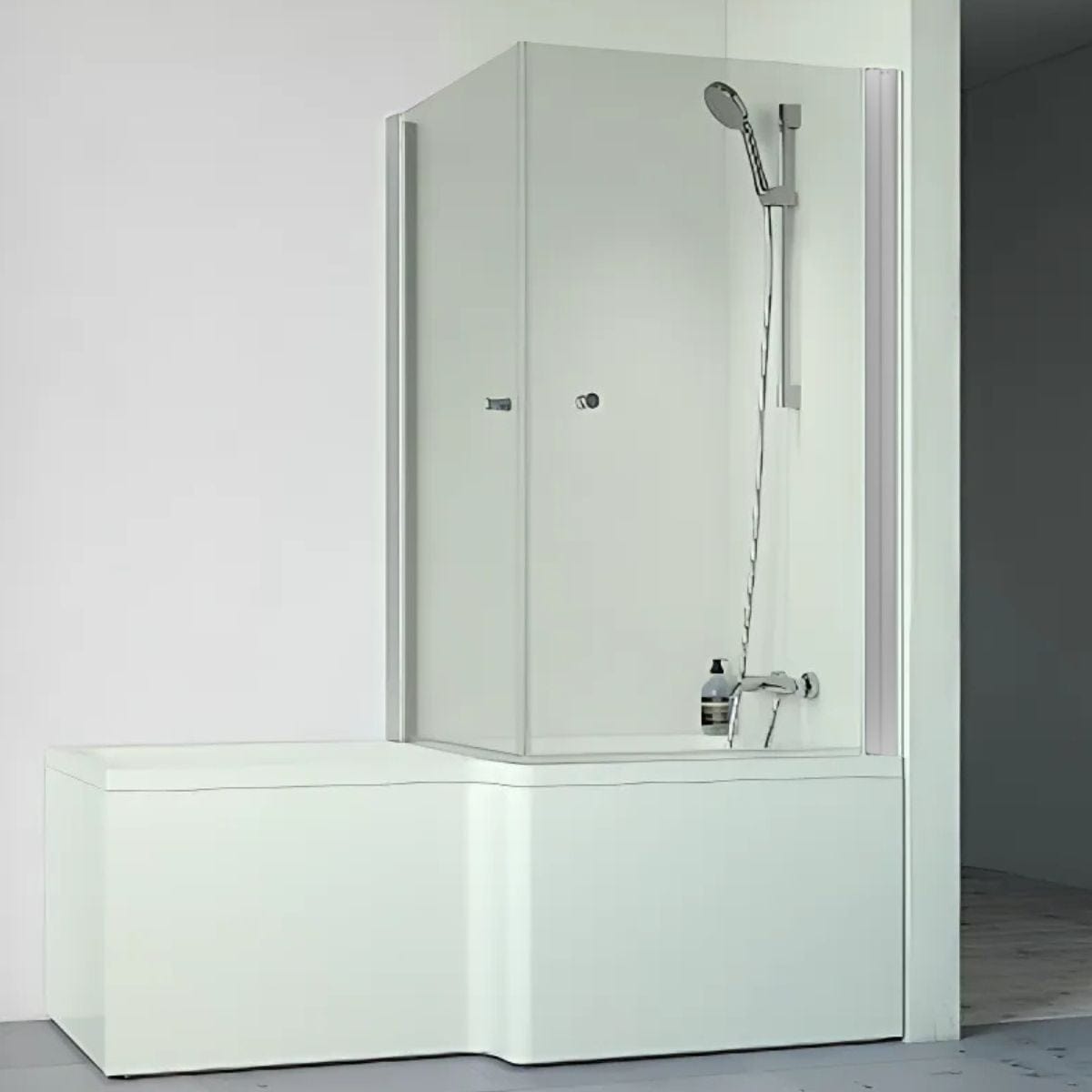 Macro Design Divine Badekar med Spirit Dusjvegger Matt aluminium / 83x83cm med knott / Høyre Macro Design Badekarvegg BUN-DSBADHH8383NKKL