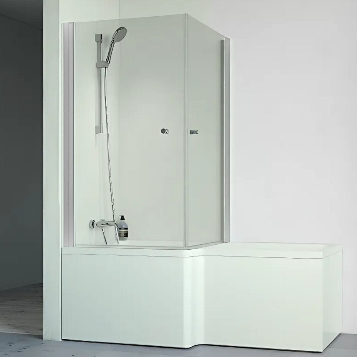 Macro Design Divine Badekar med Spirit Dusjvegger Matt aluminium / 83x83cm med knott / Venstre Macro Design Badekarvegg BUN-DSBADVH8383NKKL