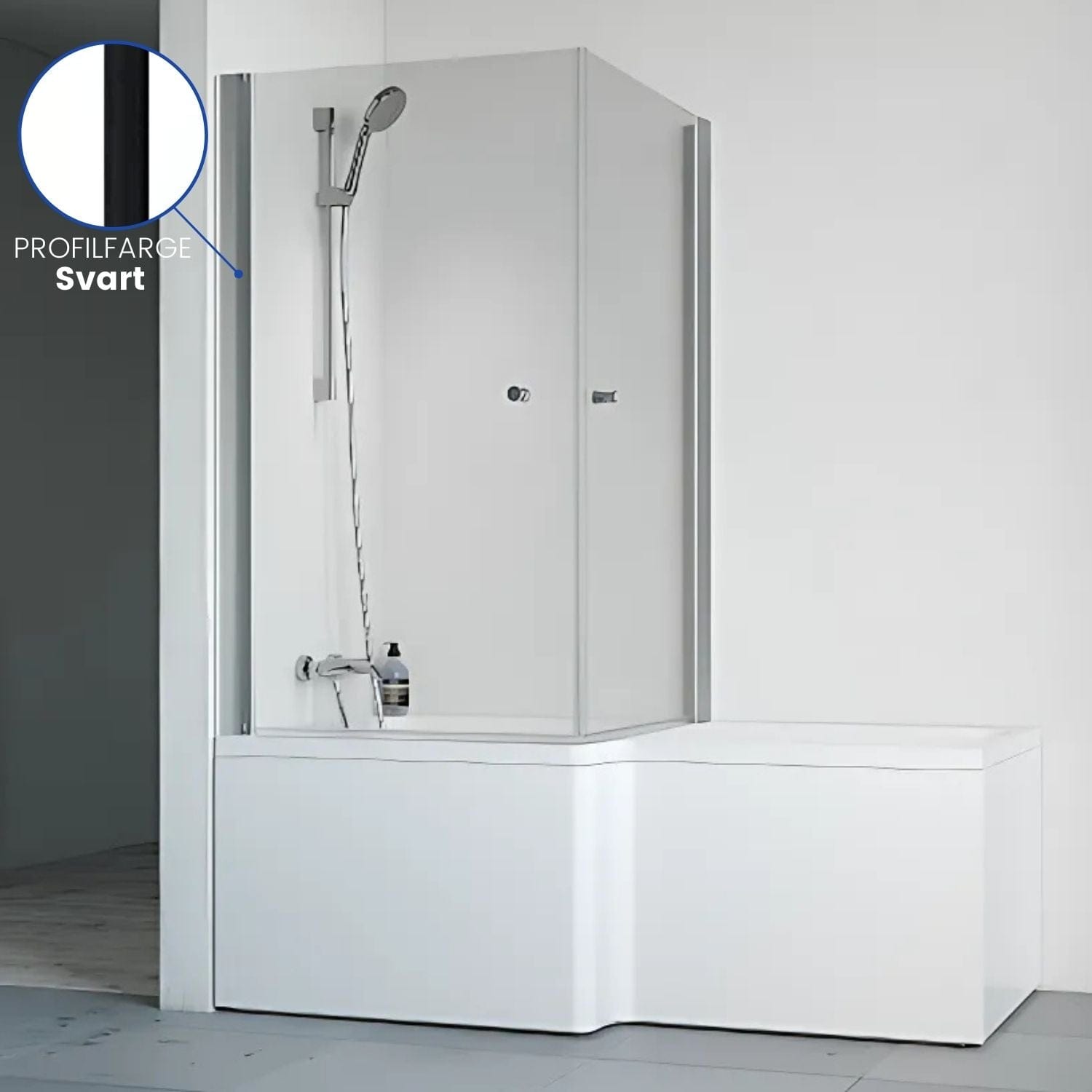 Macro Design Divine Badekar med Spirit Dusjvegger Svart / 83x83cm med knott / Venstre Macro Design Hjørnebadekar BUN-DSBADVH8383SKKL