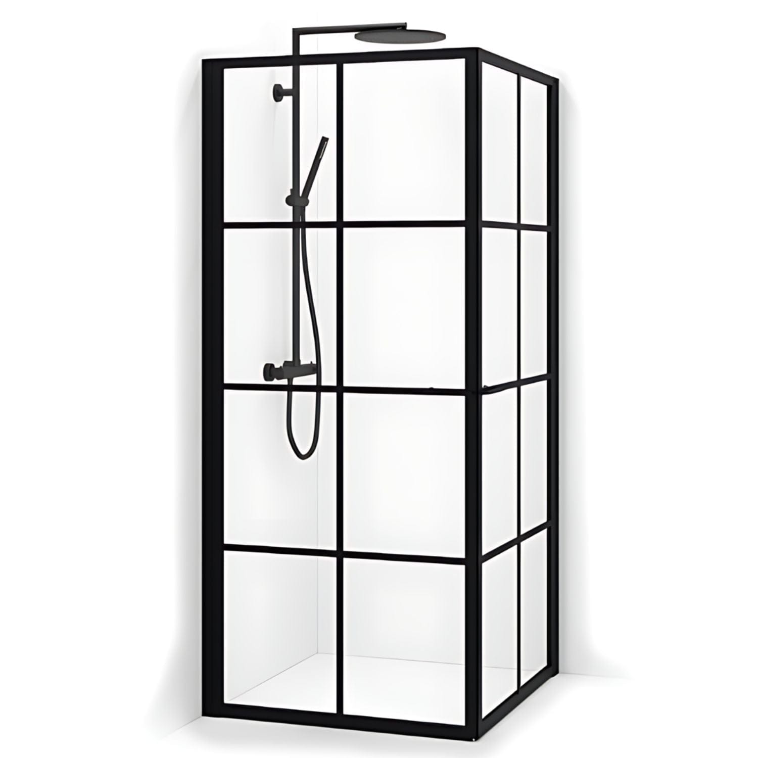 Macro Design Empire Dusjhjørne Svart matt / 79x79cm / Klart glass med sprosser Macro Design Dusjhjørne BUN-DEH8080SSKL