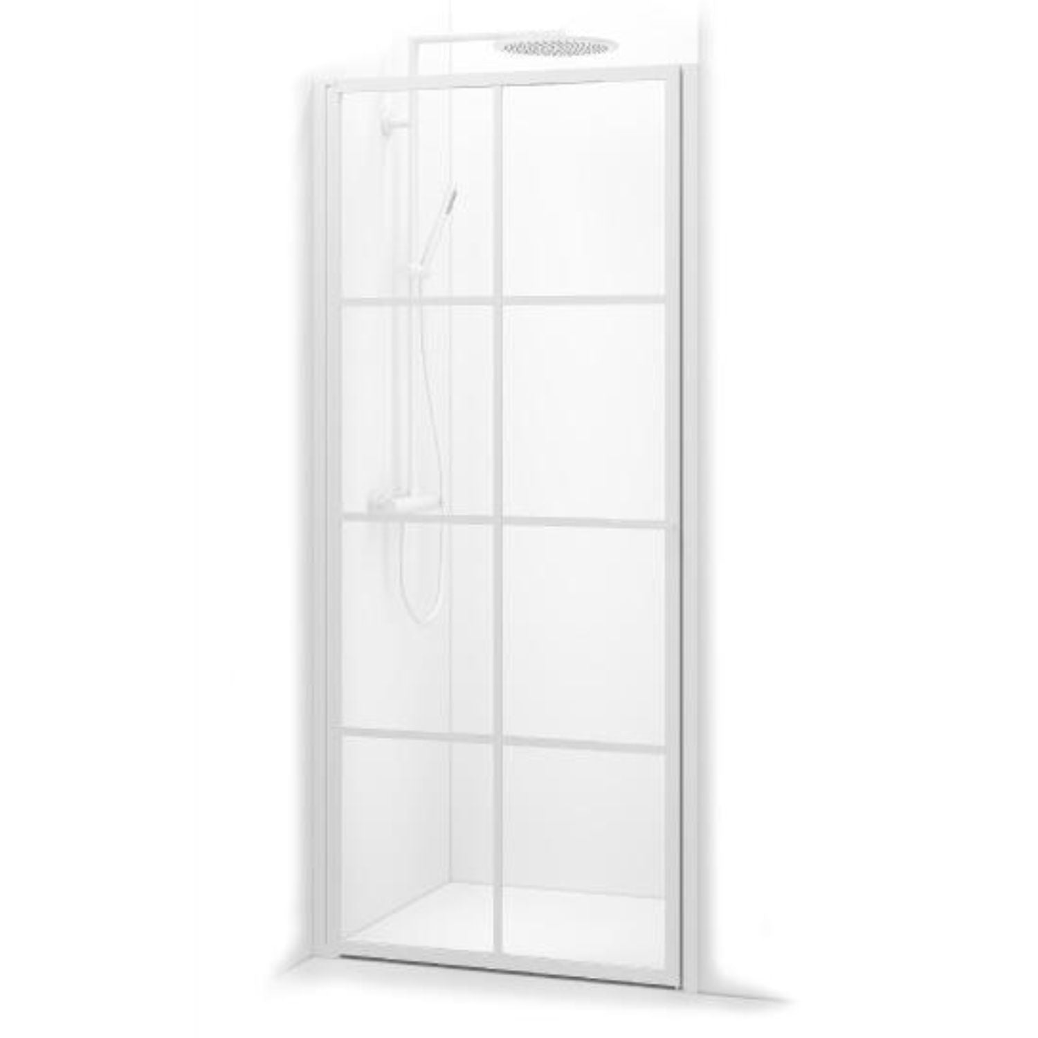 Macro Design Empire Nisjedusj - med Hvit profil Hvit / 82-85cm / Klart glass med sprosser Macro Design Dusjnisje BUN-DENI82SVKL