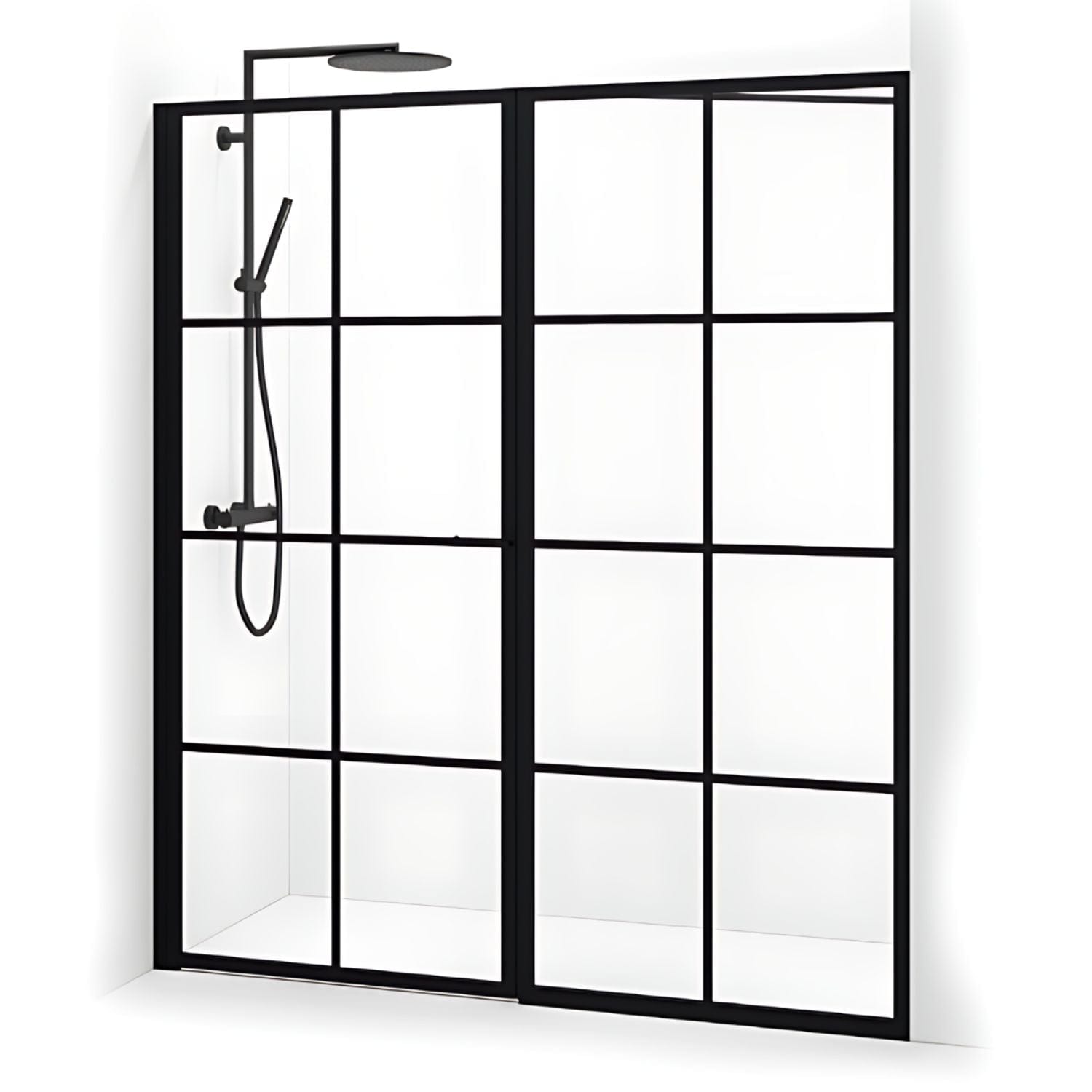 Macro Design Empire Nisjedusj Swing - med Svart matt profil Svart matt / 85+88cm / Klart glass med sprosser Macro Design Dusjnisje BUN-DESWN8588SSKL