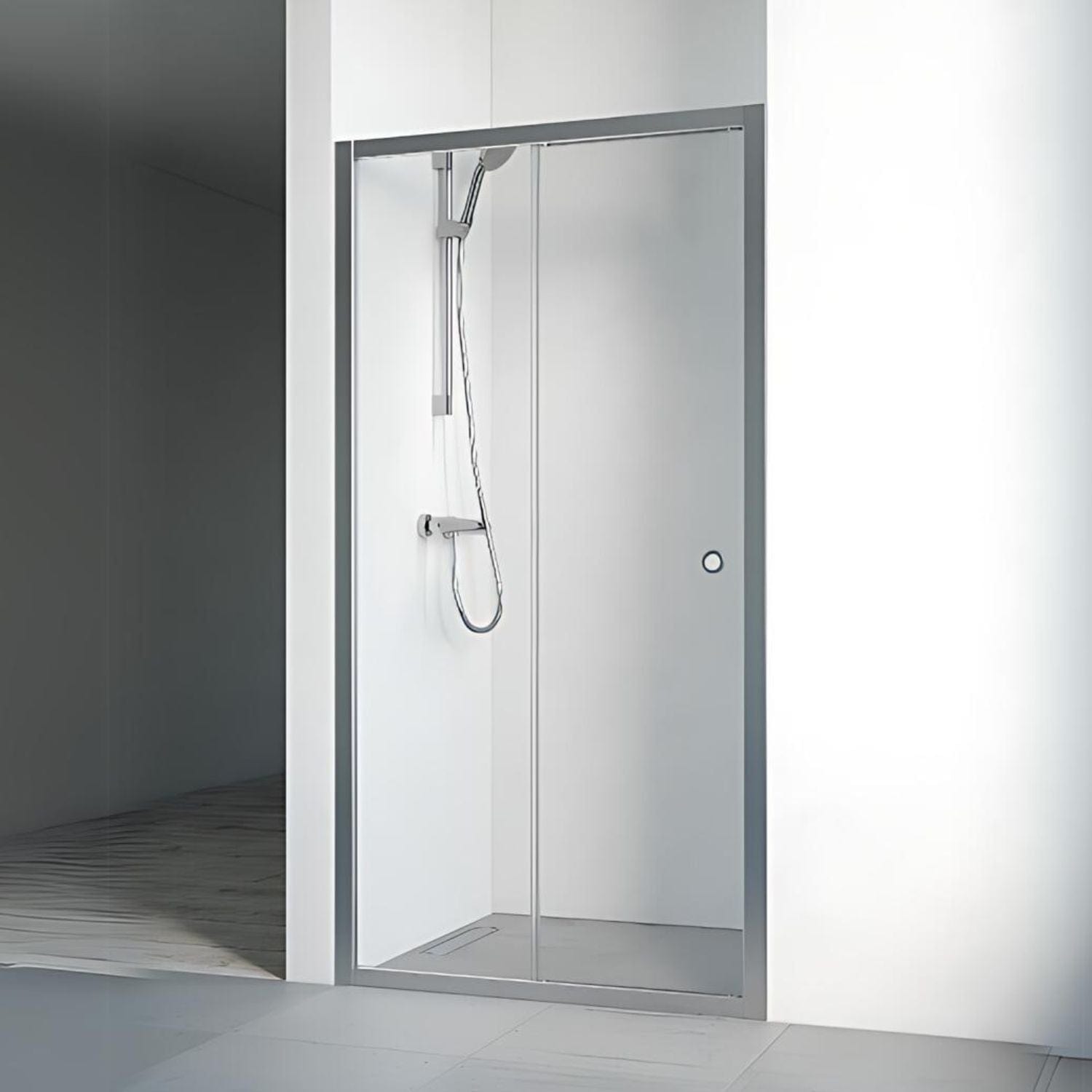 Macro Design FLOW Nisjedusj 2D Matt aluminium / 80-85cm / Klart glass Macro Design Dusjnisje GRO-6297091