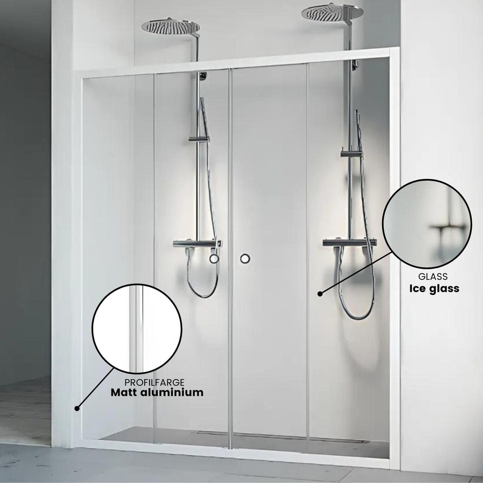 Macro Design FLOW Nisjedusj 4D Matt aluminium / 120-125cm / Ice glass Macro Design Dusjnisje BUN-DNF4D120NIC