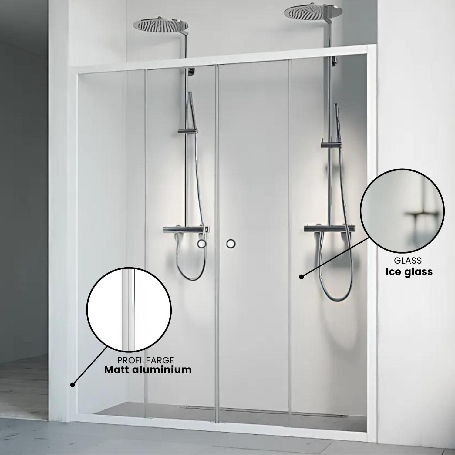 Macro Design FLOW Nisjedusj 4D Matt aluminium / 120-125cm / Ice glass Macro Design Dusjnisje GRO-6297107