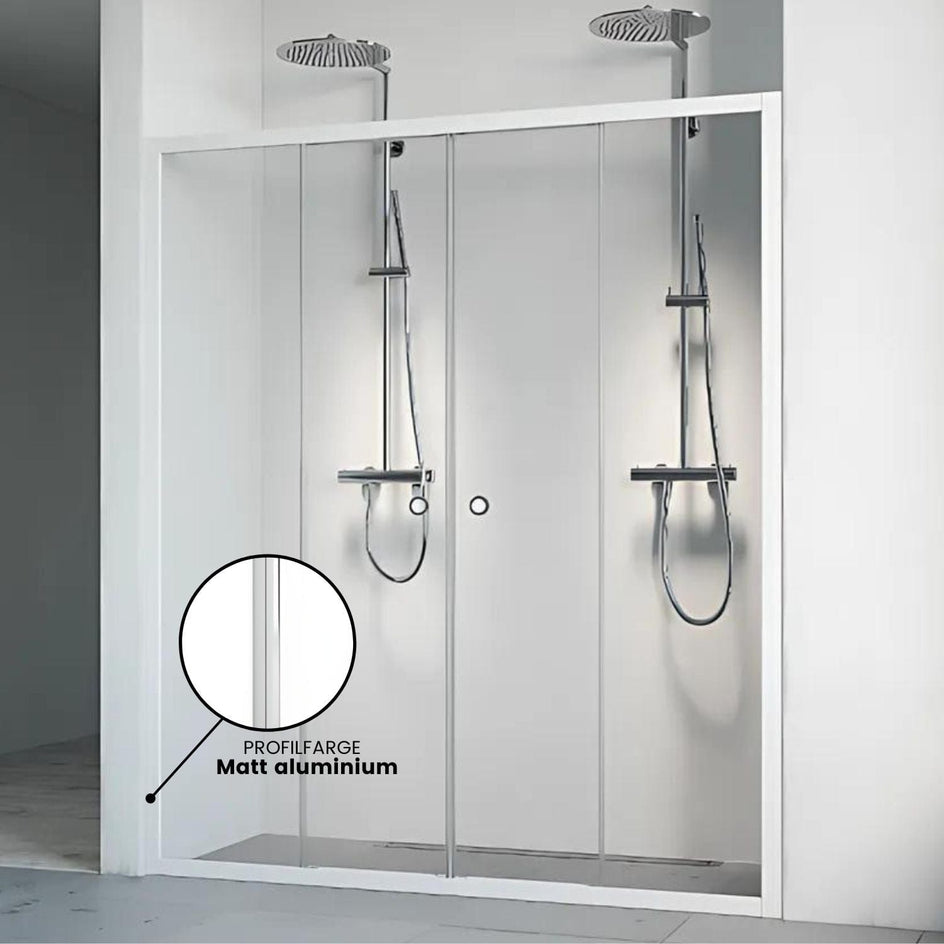 Macro Design FLOW Nisjedusj 4D Matt aluminium / 120-125cm / Klart glass Macro Design Dusjnisje BUN-DNF4D120NKL