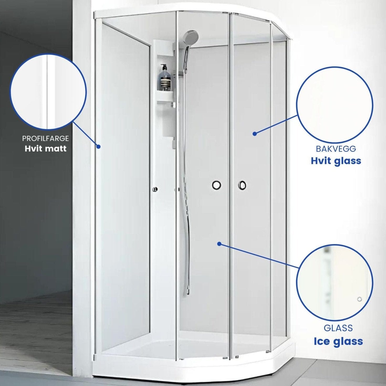 Macro Design FLOW Semi Dusjkabinett Standard Ice Hvit / 71x91cm / Hvit Macro Design Dusjkabinett BUN-DKFSUB79VICV