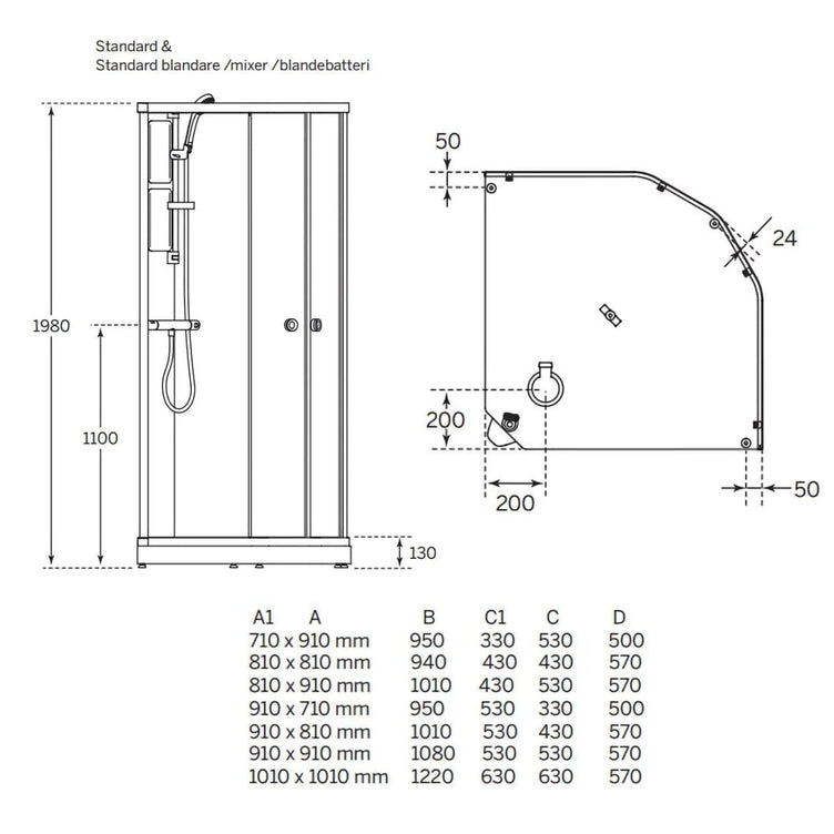 Macro Design FLOW Semi Dusjkabinett Standard Lav