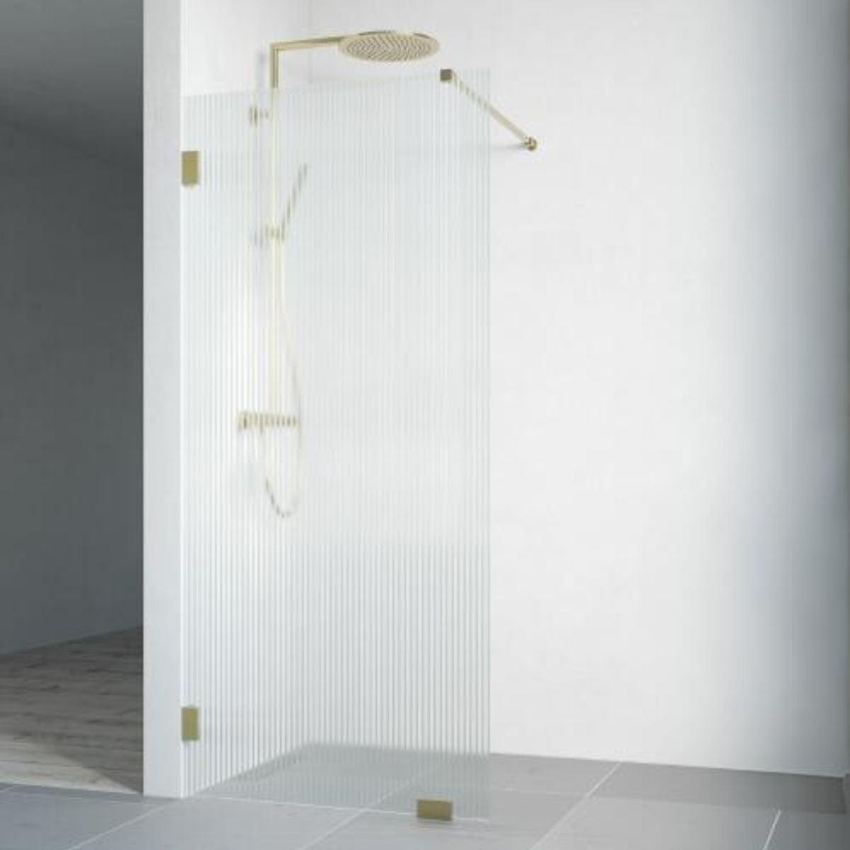 Macro Design Grace Dusj Skjermvegg Fast B70-100cm Briljant linjeglass / Gull / 70cm Macro Design Dusjvegg BUN-DSLVD70LI