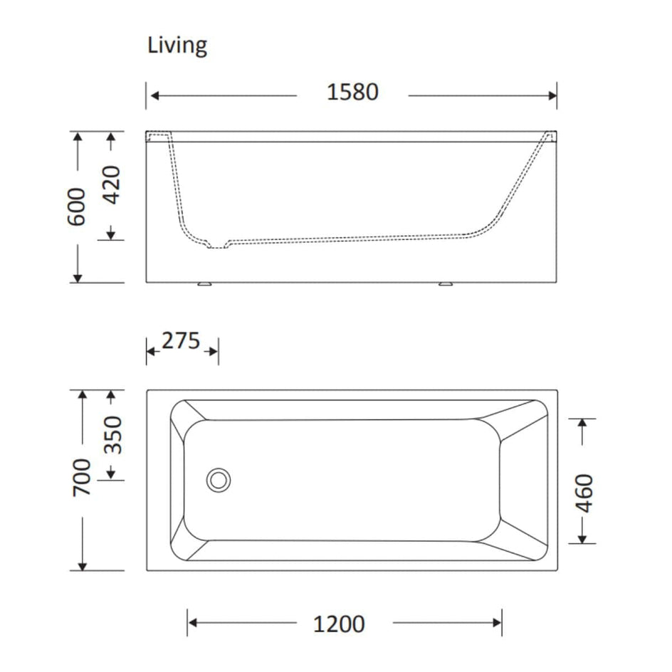 Macro Design Living Badekar 158x70cm Hvit Macro Design Frittstående badekar GRO-PBL15870