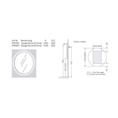 Macro Design Rundt Speil - med ambilight