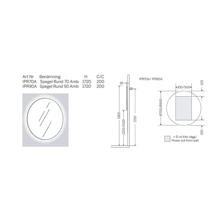 Macro Design Rundt Speil - med ambilight