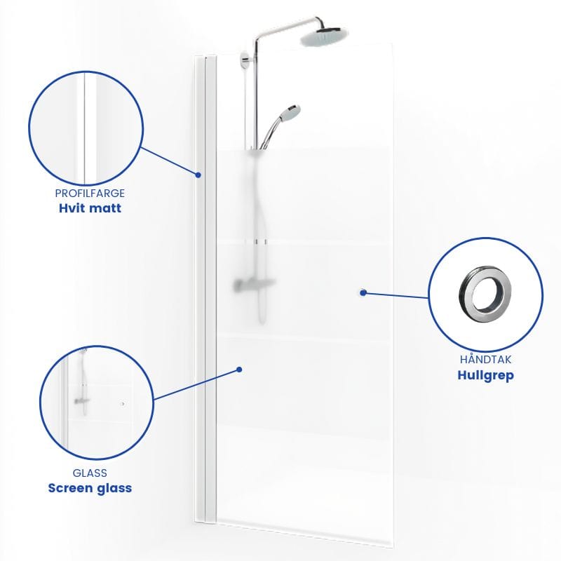 Macro Design SPIRIT Dusjdør Rett - med hullgrep Hvit matt / 67cm / Screen glass Macro Design Dusjdør BUN-DSSKV67GSC